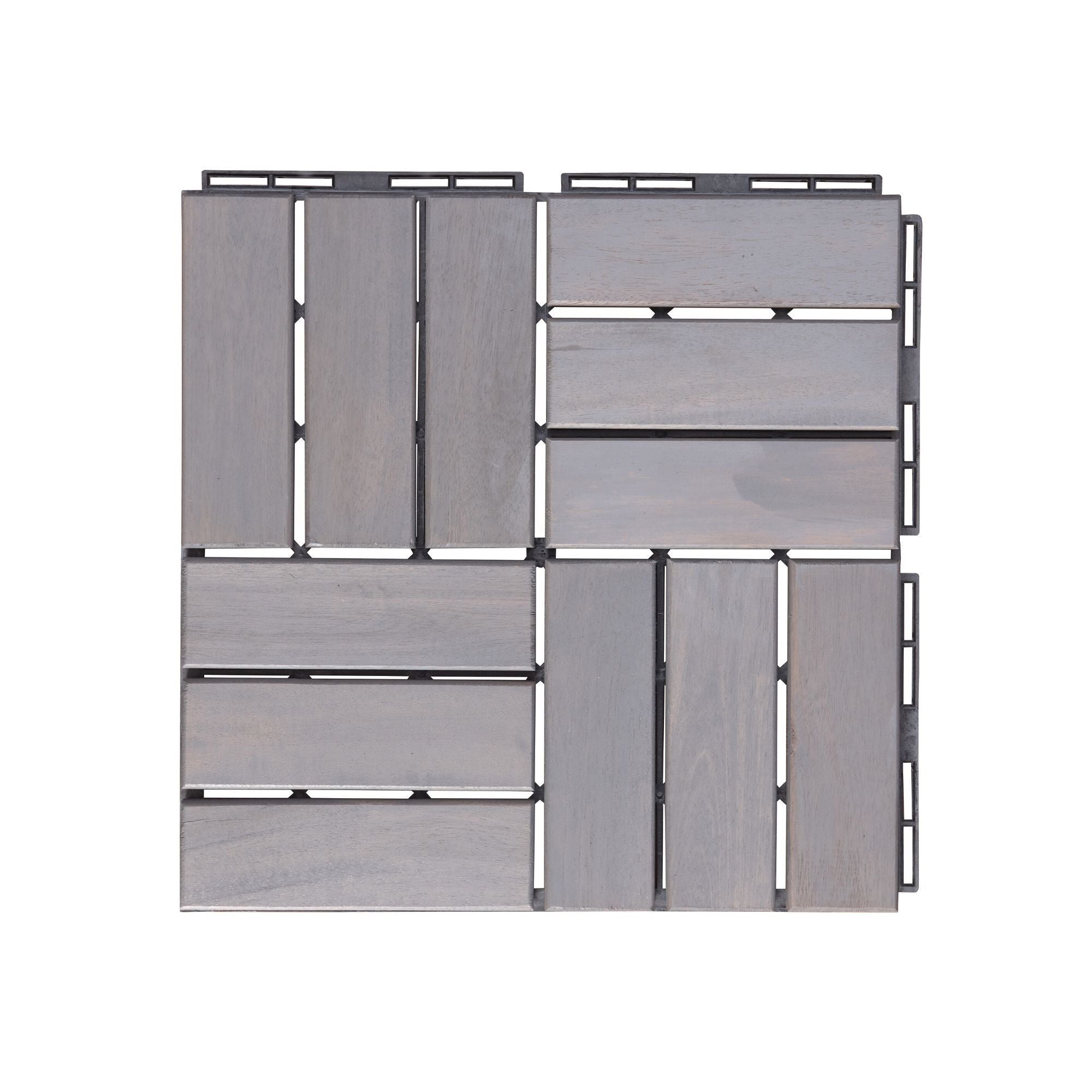 30 PCS Interlocking Deck Tiles Checker Pattern, 12" x 12" Square Light Gray Acacia Hardwood Outdoor Flooring for Patio, Bancony, Pool Side,...