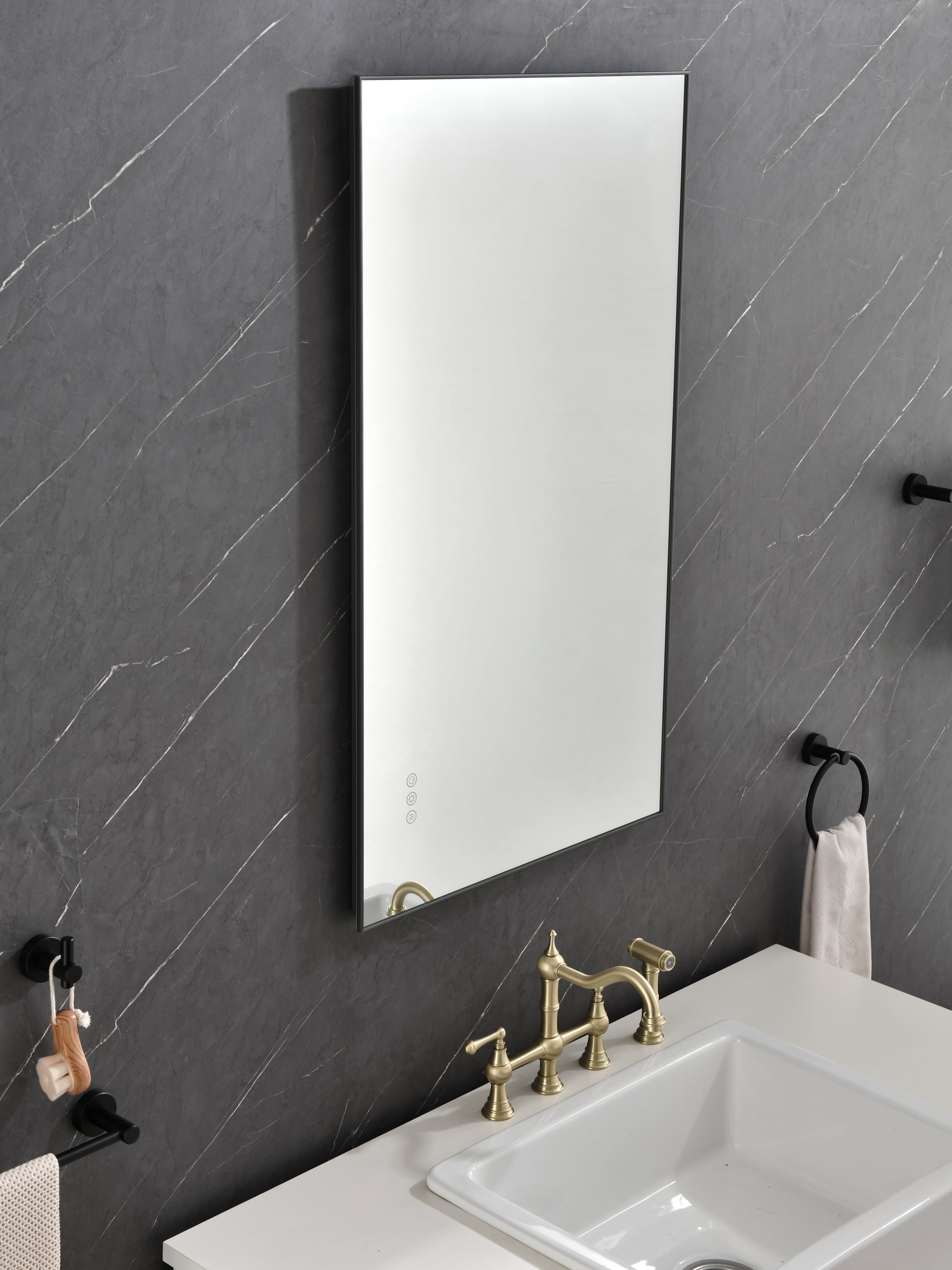 bathroom led mirror is multi-functional and each function is controlled by a smart touch button.