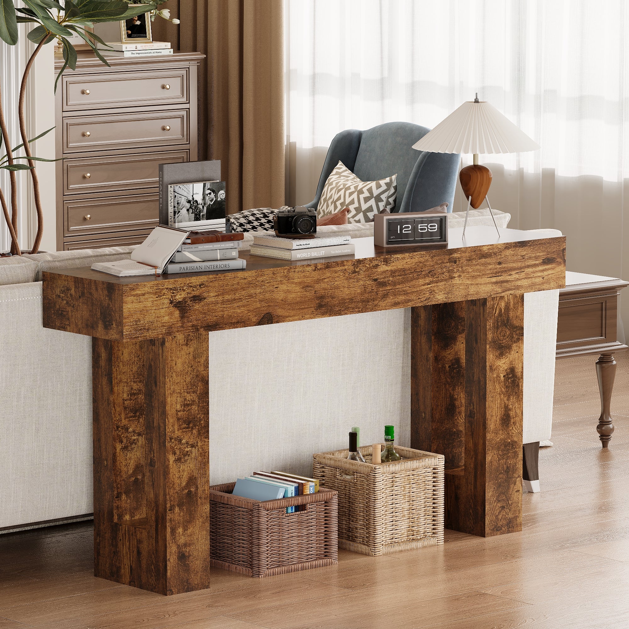 63-Inch Farmhouse Entryway Table for Entrance, Hallway, Living Room