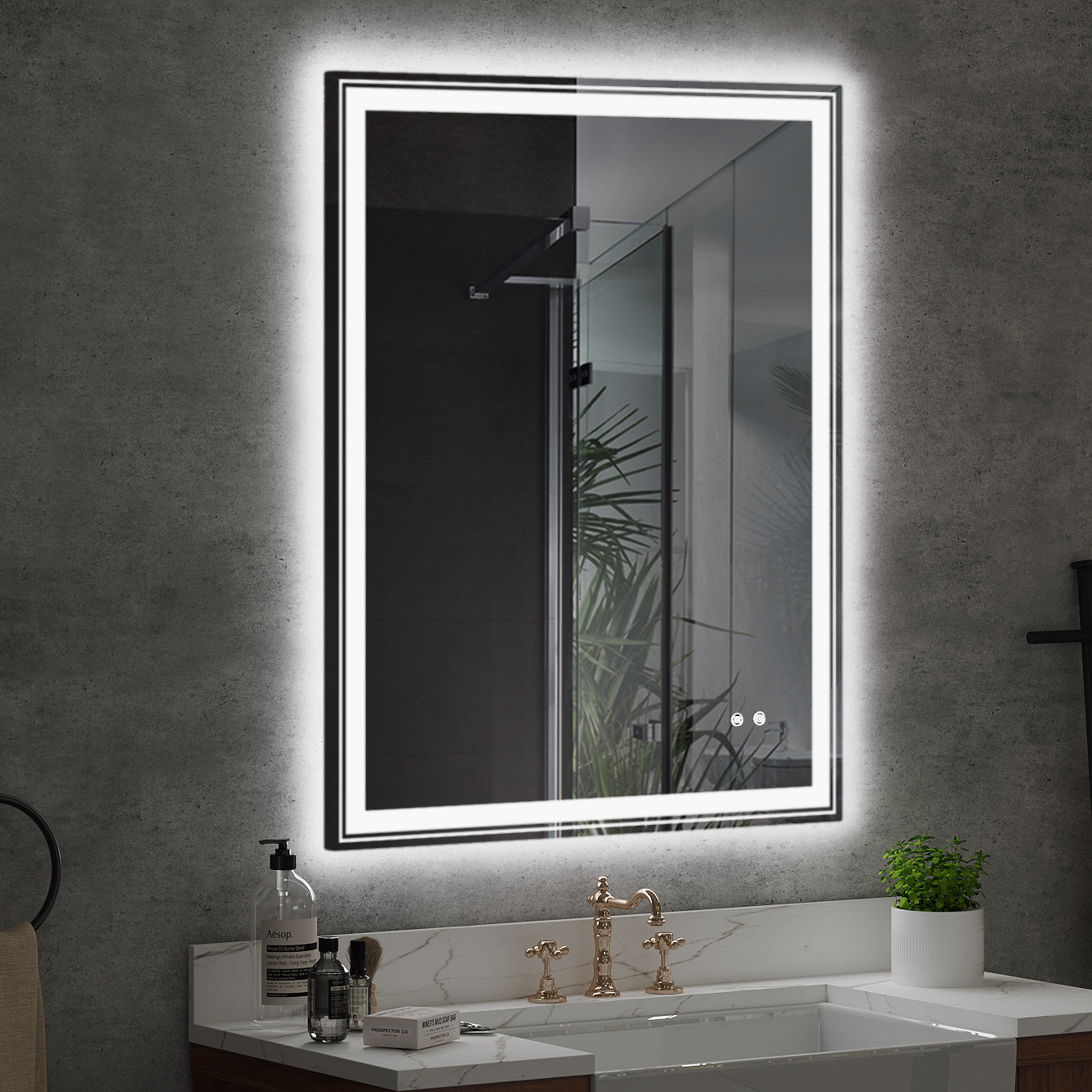 LED-Lit bathroom mirror, wall mounted anti-fog memory Adjustable Brightness front and back light Rectangular Vanity mirror