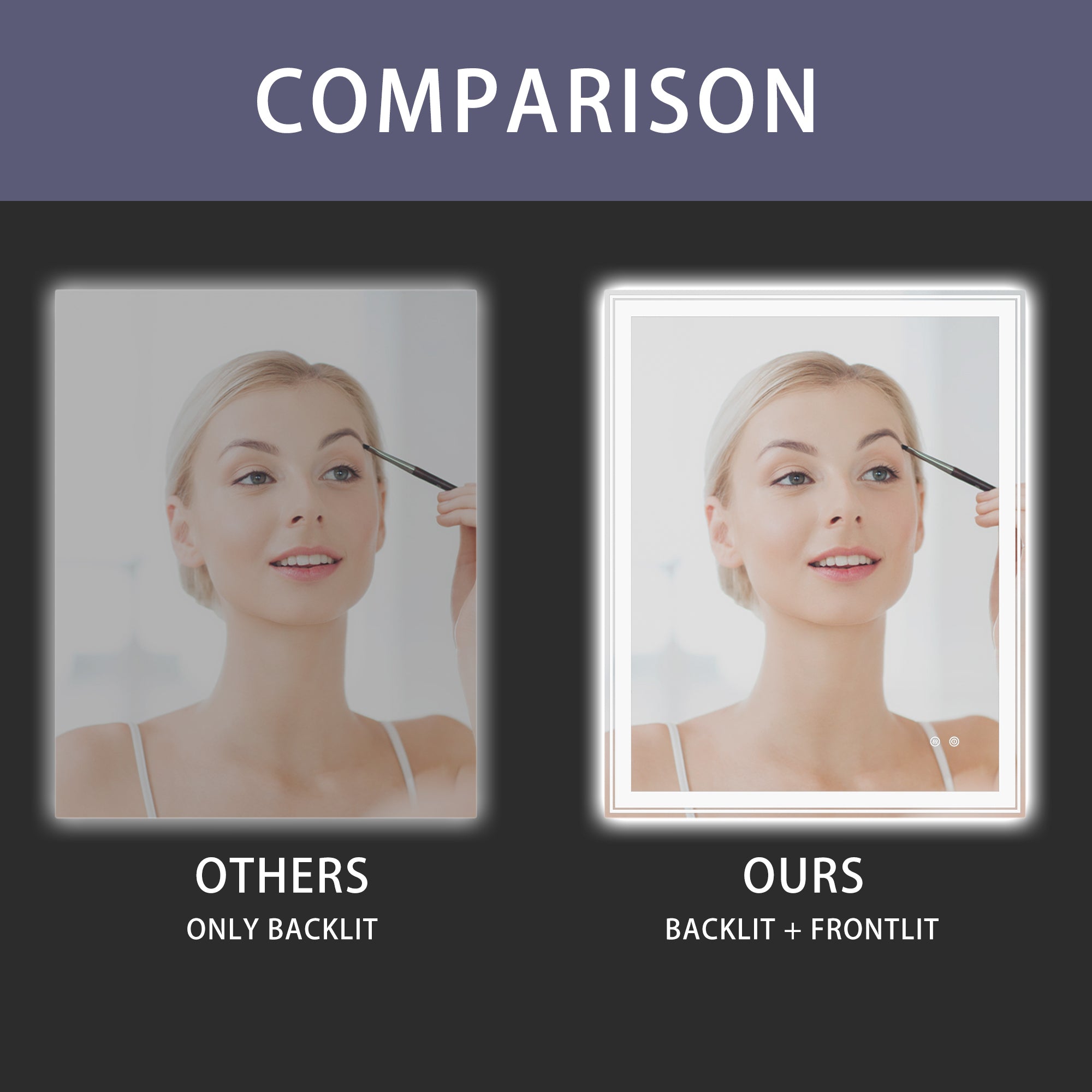 LED-Lit bathroom mirror, wall mounted anti-fog memory Adjustable Brightness front and back light Rectangular Vanity mirror