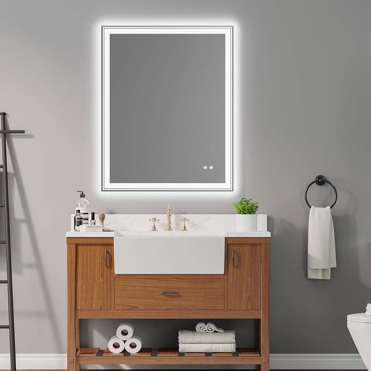 LED-Lit bathroom mirror, wall mounted anti-fog memory Adjustable Brightness front and back light Rectangular Vanity mirror