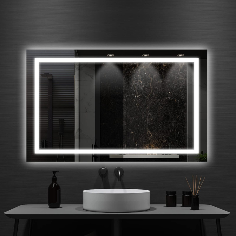 Frameless Frosted Square Led Bathroom Mirrors with Dimmable Lights