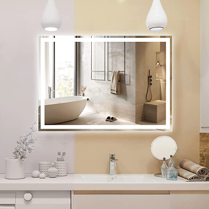 Frameless Frosted Square Led Bathroom Mirrors with Dimmable Lights