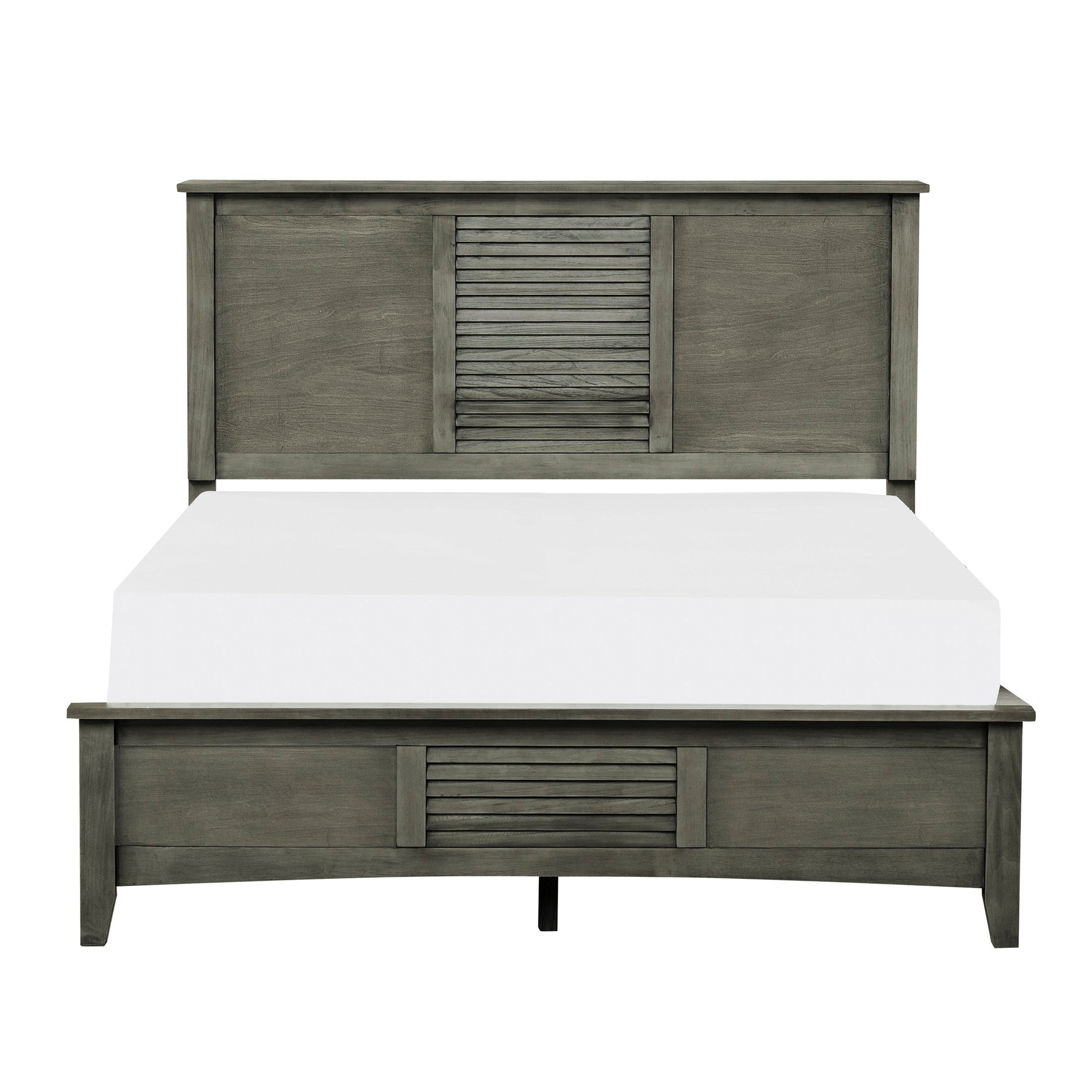 Transitional Style Cool Gray Finish 1pc Queen Size Bed Birch Veneer Wood Bedroom Furniture