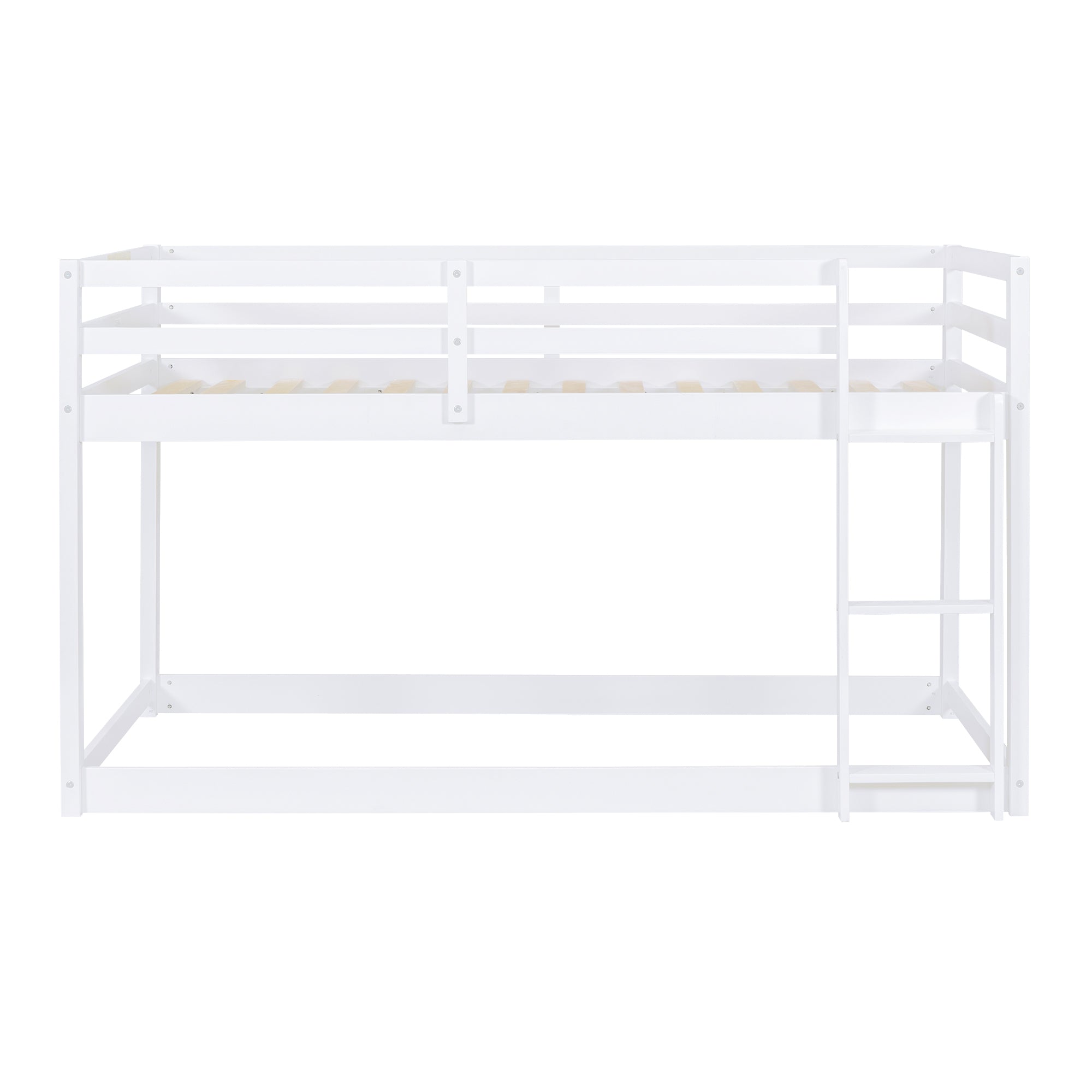 Twin over Twin Floor Bunk Bed with Ladder, White(Old SKU:WF293017AAK)