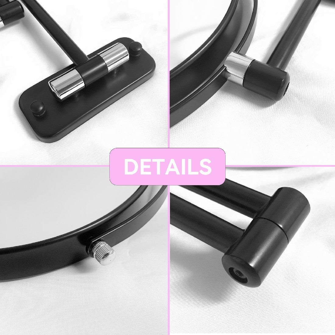 8-inch Wall Mounted Makeup Vanity Mirror, 1X / 10X Magnification Mirror, 360° Swivel with Extension Arm (Black&Chrome)