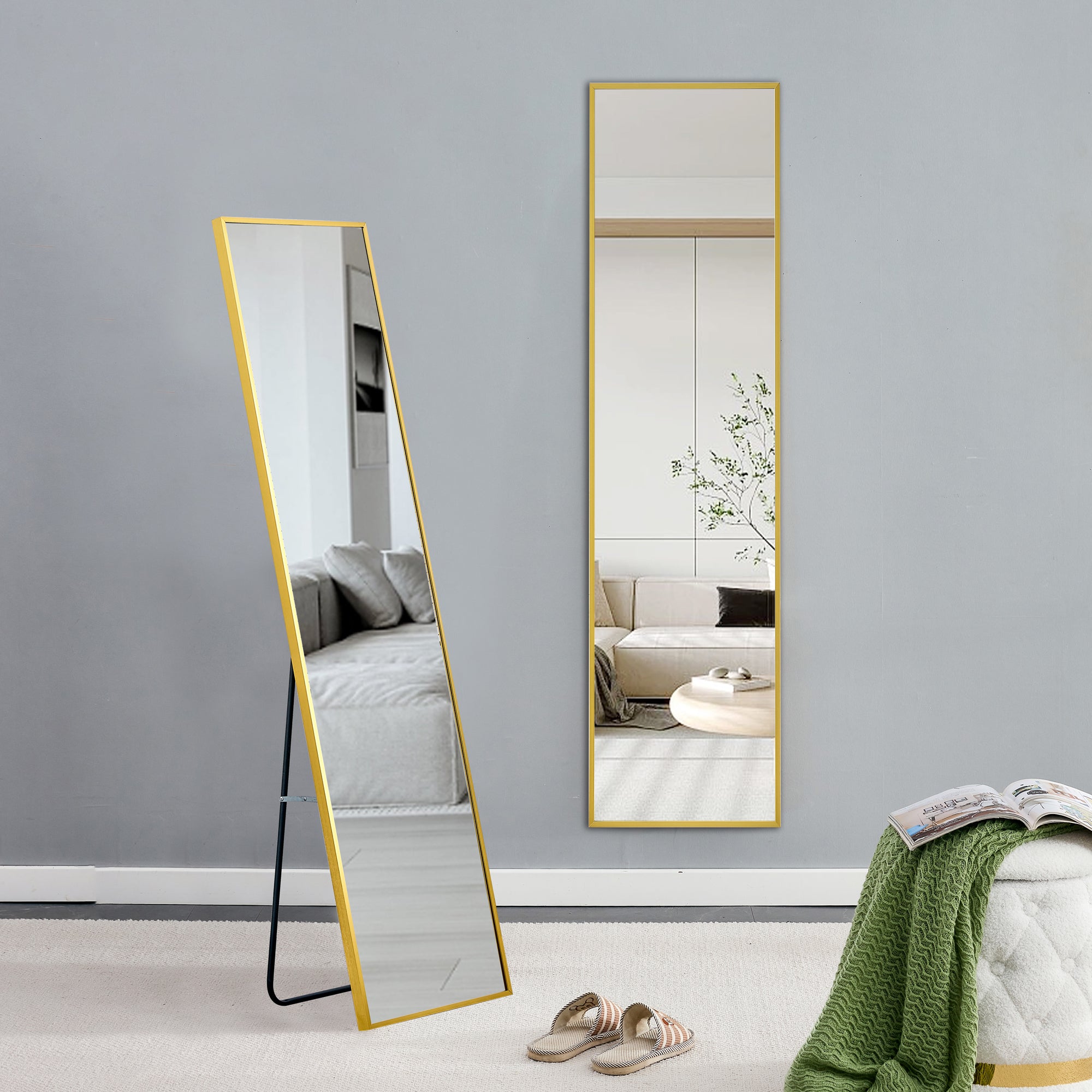 Aluminum alloy metal frame wall mounted full body mirror, bathroom makeup mirror, bedroom entrance, decorative mirror, quality upgrade, 59 "* 15.7"