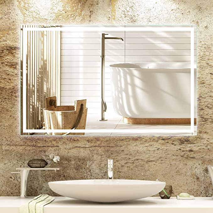 Frameless Frosted Square Led Bathroom Mirrors with Dimmable Lights