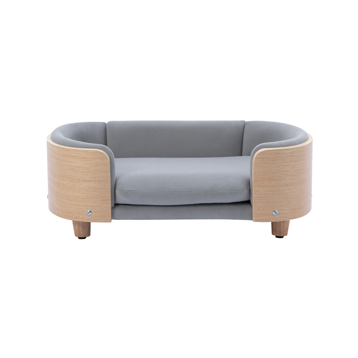 Scandinavian style Elevated Dog Bed Pet Sofa With Solid Wood legs and Bent Wood Back, Velvet Cushion,Small Size