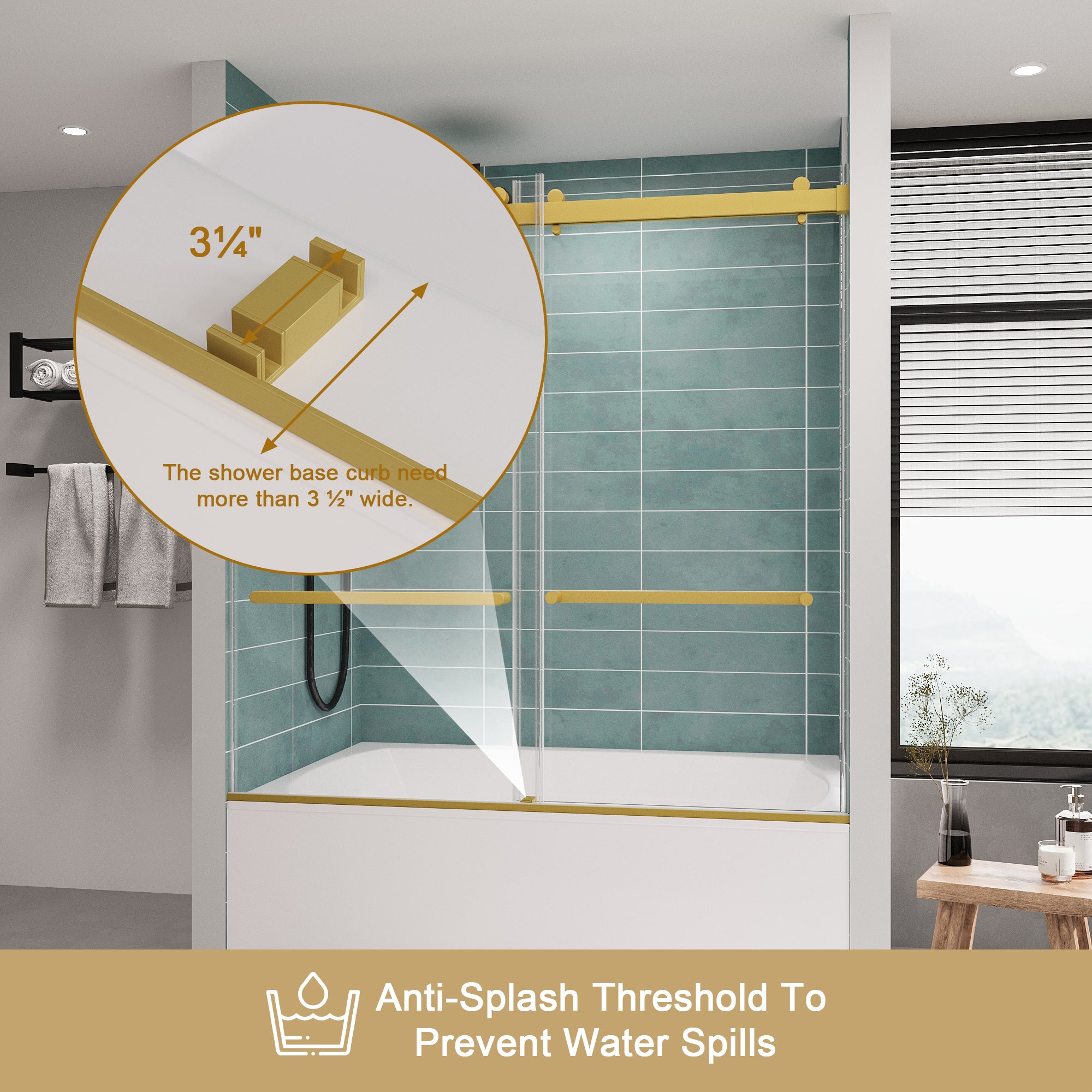 Frameless Bathtub Shower Doors 56-60 W x 60 H