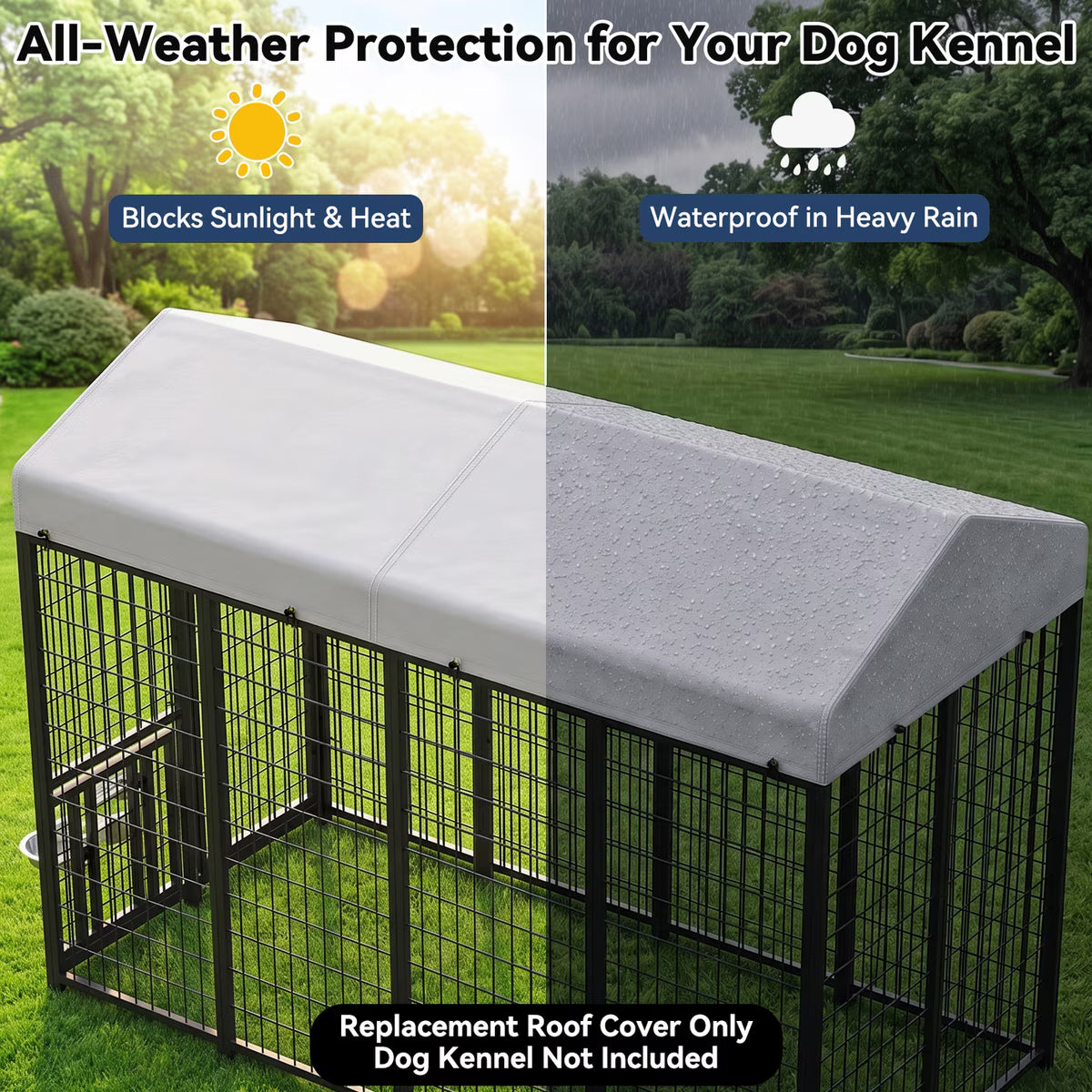 Outdoor Waterproof Canopy Replacement Part Roof Shade Cover Dog Kennel Accessory, Sliver, 4 x 8 x 1.5-in