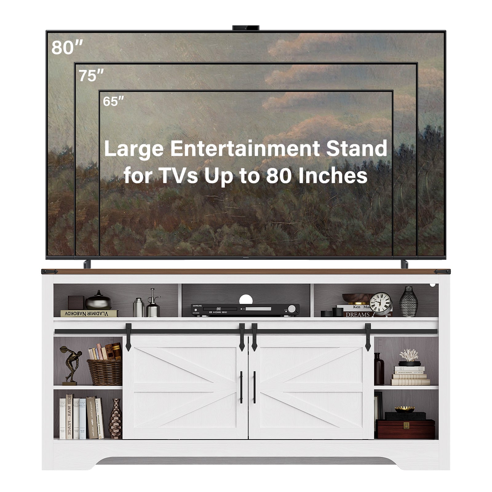 70 in. Freestanding Electric Fireplace TV Stand in white with 16-RBG Color Lights for TVs up to 80 in.