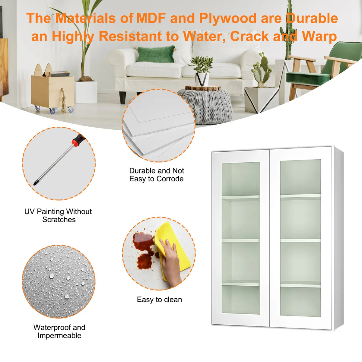 30"W * 42"H * 12"D Shaker White Glass Wall Kitchen Cabinet with Adjustable Shelves
