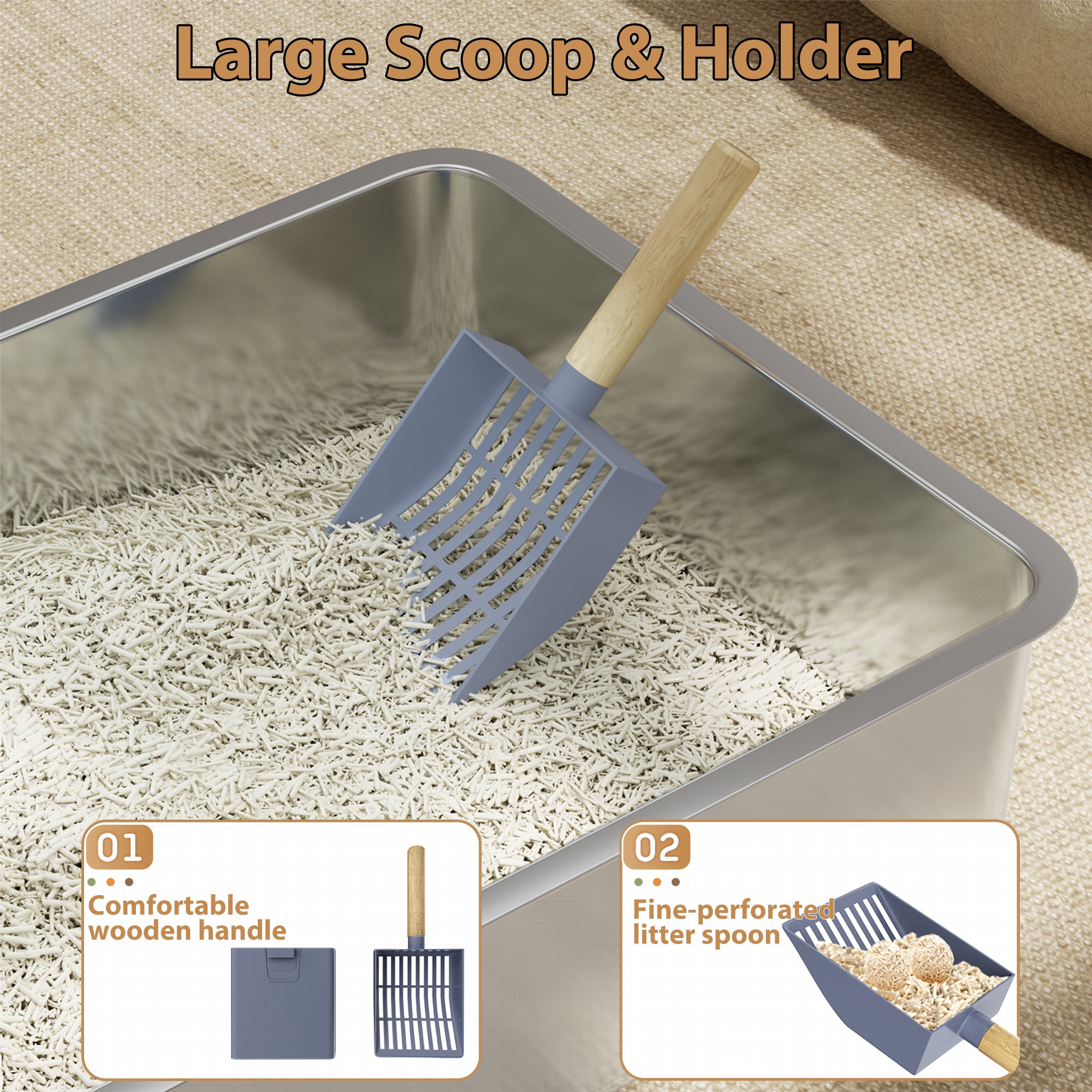 Extra Large 19.6 in. x 19.6 in. Stainless Steel Cat Litter Box with High Sided