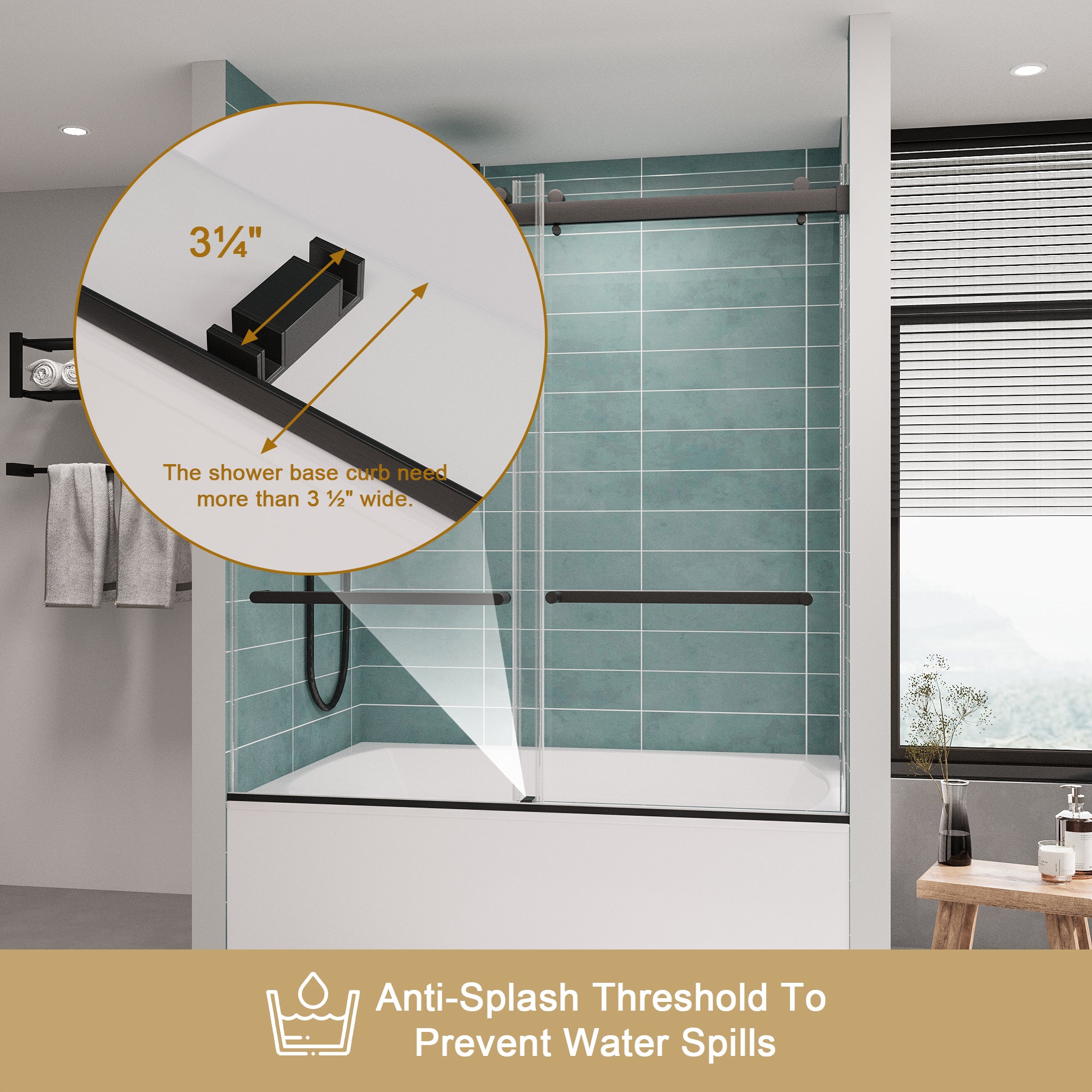 Frameless Bathtub Shower Doors 56-60 W x 60 H