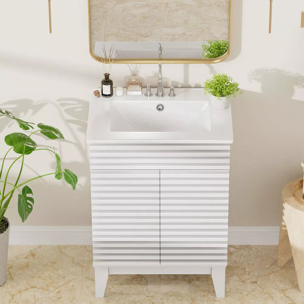 3-Hole 24 in. W x 18.25 in. D Classic Contemporary Rectangular Ceramic Single Sink Basin Vanity Top in White