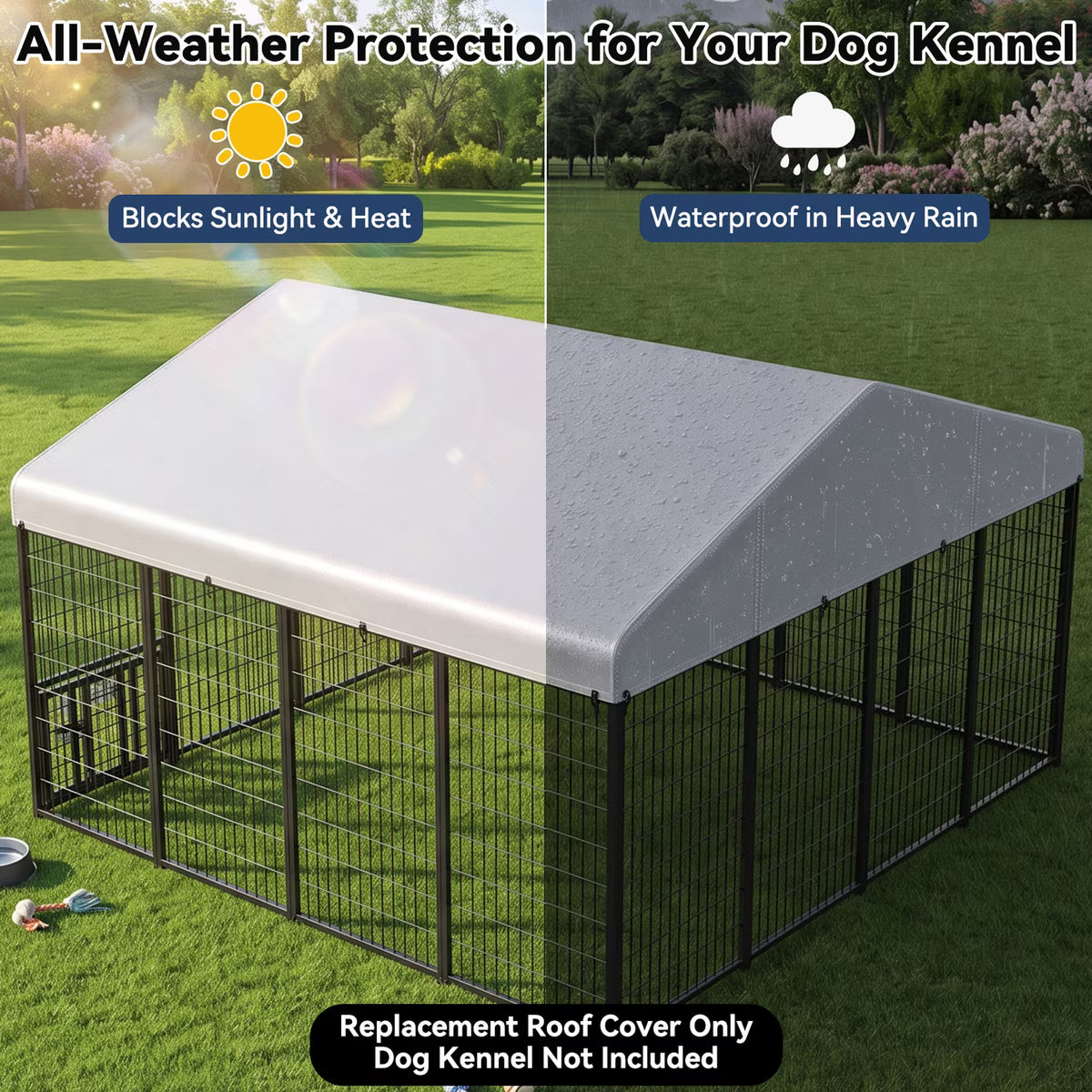 Outdoor Waterproof Canopy Replacement Roof Shade Cover Dog Kennel Accessory, Silver, 10 x 10 x 2.5-in