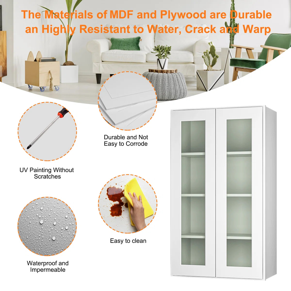 24"W * 42"H * 12"D Shaker White Glass Wall Kitchen Cabinet with Adjustable Shelves