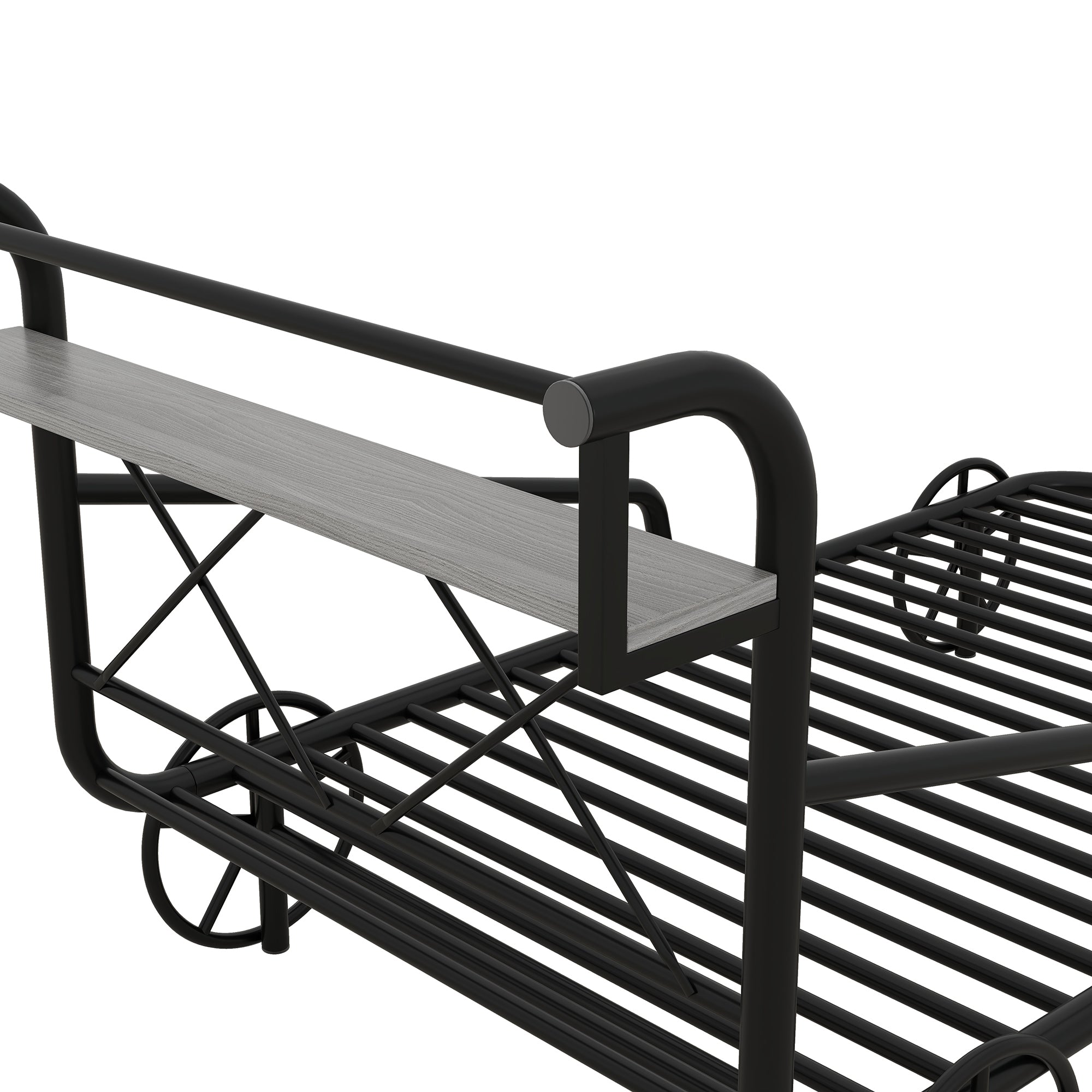 Twin Size Metal Car Bed with Four Wheels, Guardrails and X-Shaped Frame Shelf, Black(Old SKU: MF297599AAB)