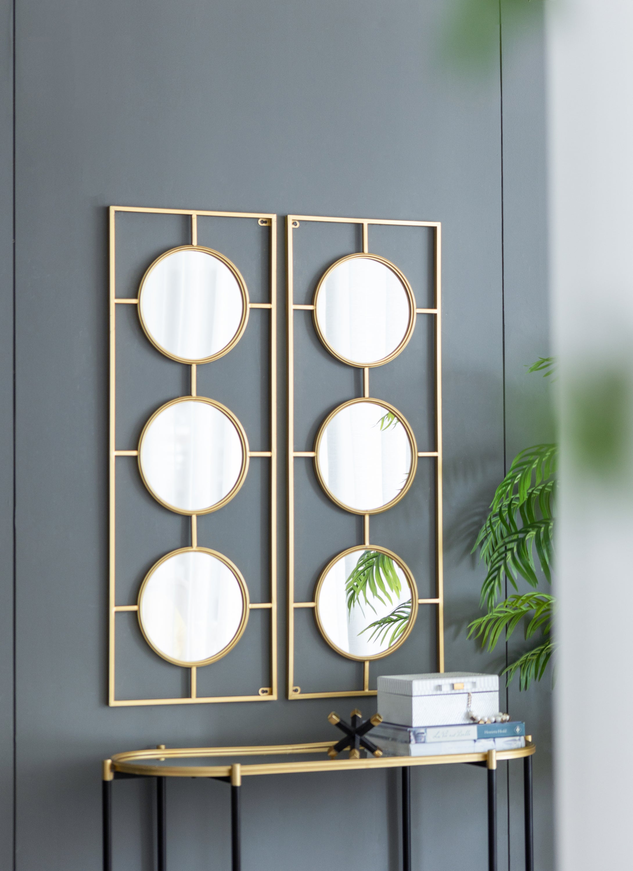 3 Mirror Piece Wall Mirror in Gold Rectangular Frame, Home Wall Decor for Bedroom Living Room, 43"x16"