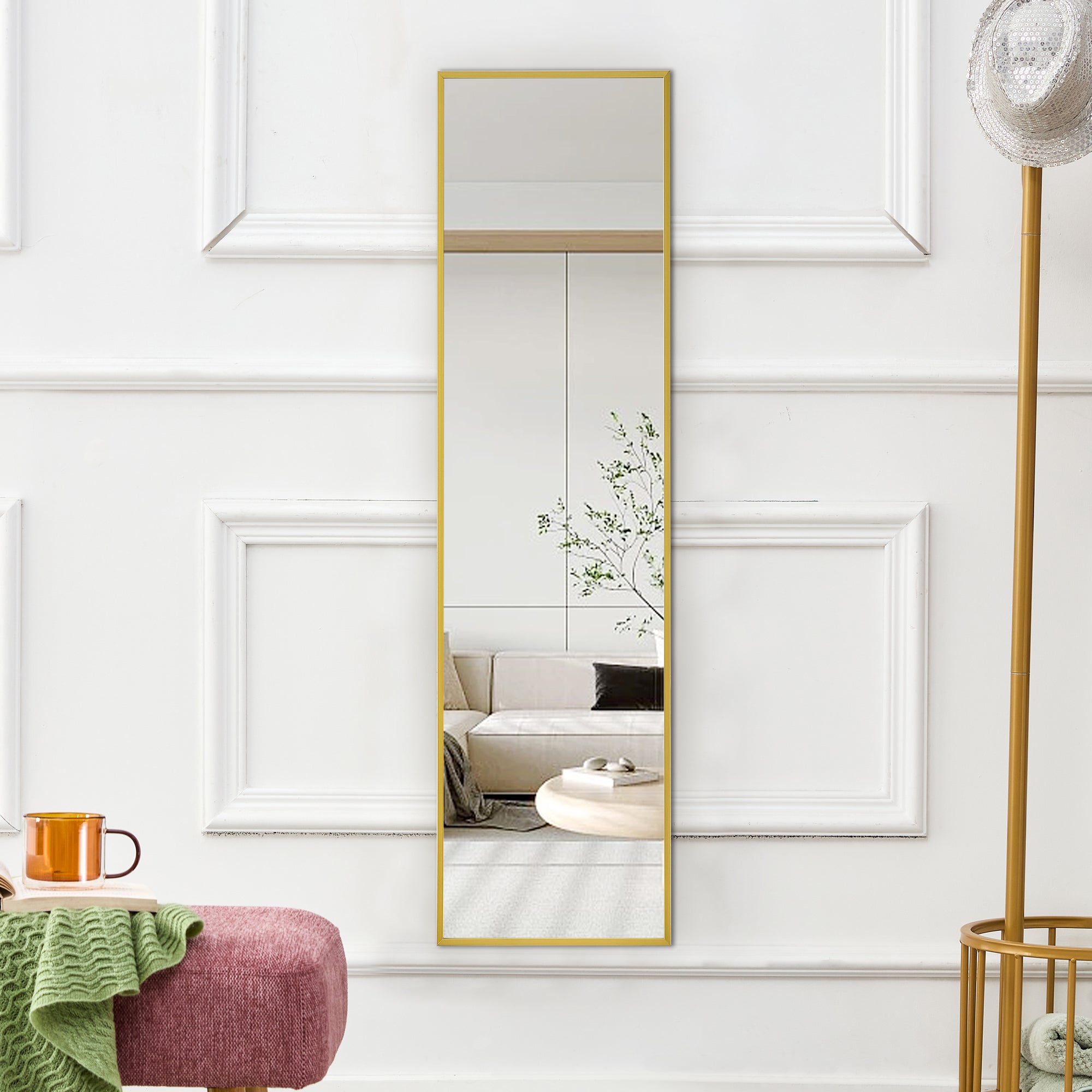 Aluminum alloy metal frame wall mounted full body mirror, bathroom makeup mirror, bedroom entrance, decorative mirror, quality upgrade, 59 "* 15.7"