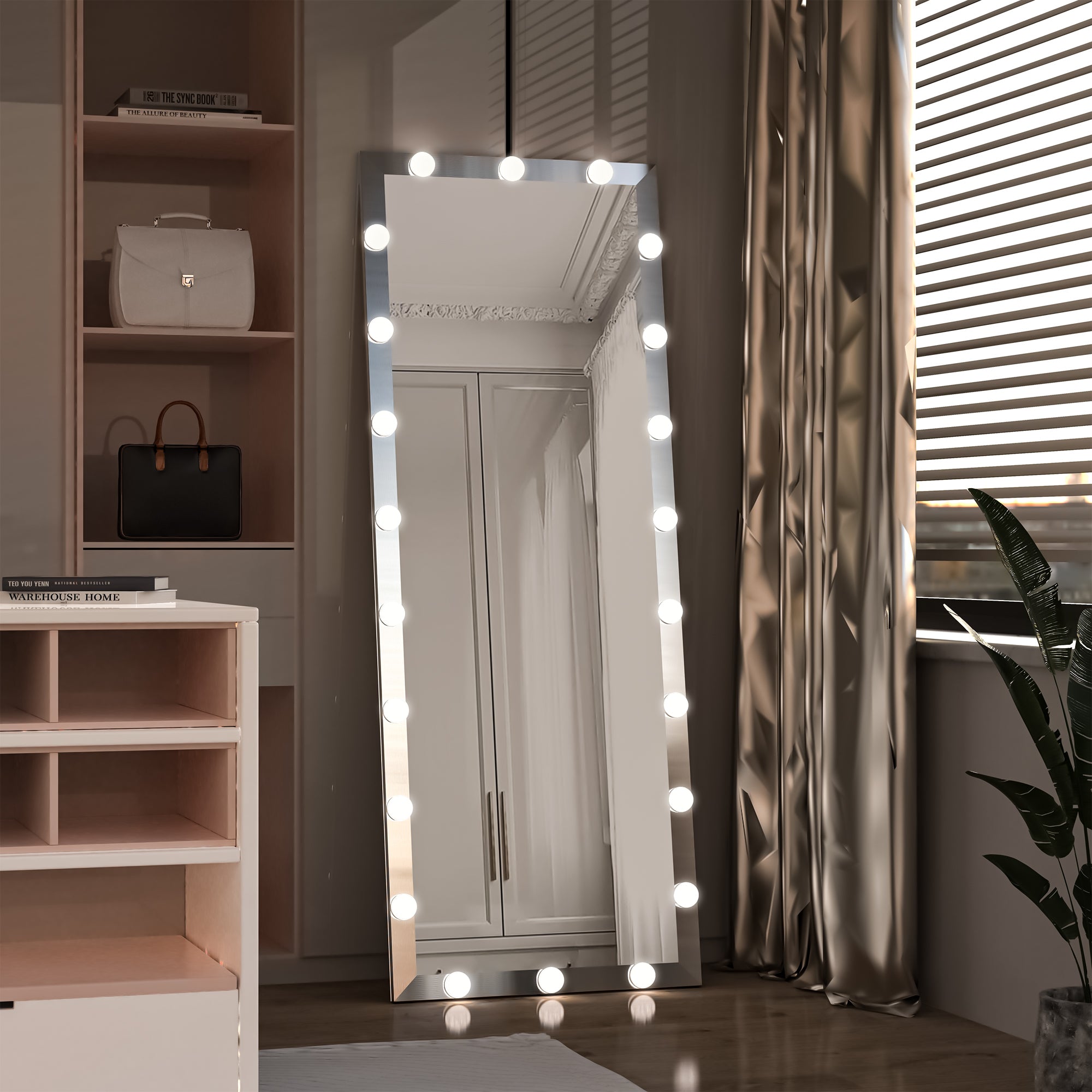 Full Length Mirror with Lights Full Body Vanity Mirror with 3 Color Modes Lighted Standing Floor Mirror for Dressing Room Bedroom Wall Mounted Touch Control Silver 63"x24"
