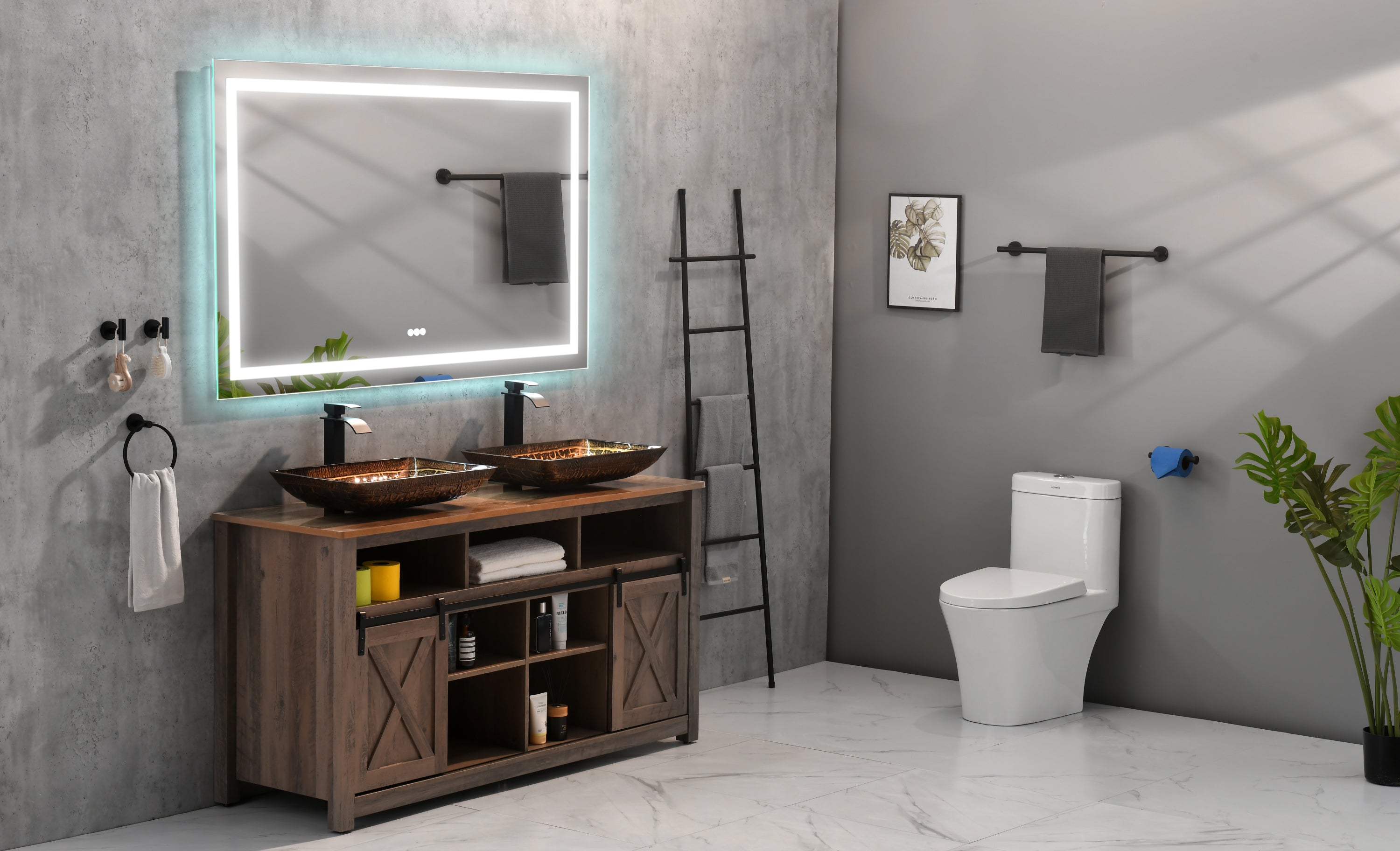 LED Bathroom Mirror 60 "x 36 " with Front and Backlight, Large Dimmable Wall Mirrors with Anti-Fog, Shatter-Proof, Memory, 3 Colors, LED Vanity Mirror