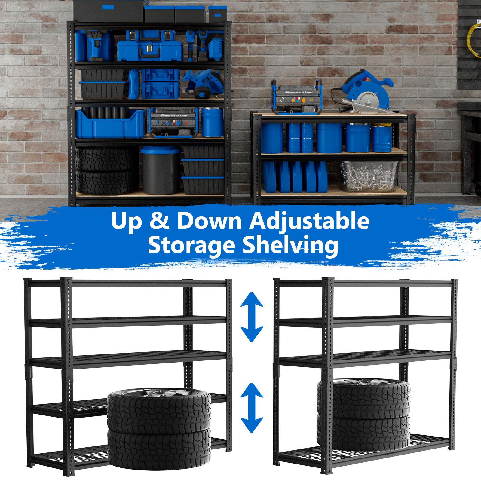 5-Tier MDF Adjustable Storage Shelves , Heavy Duty Garage Storage Shelving Unit, Metal Shelves