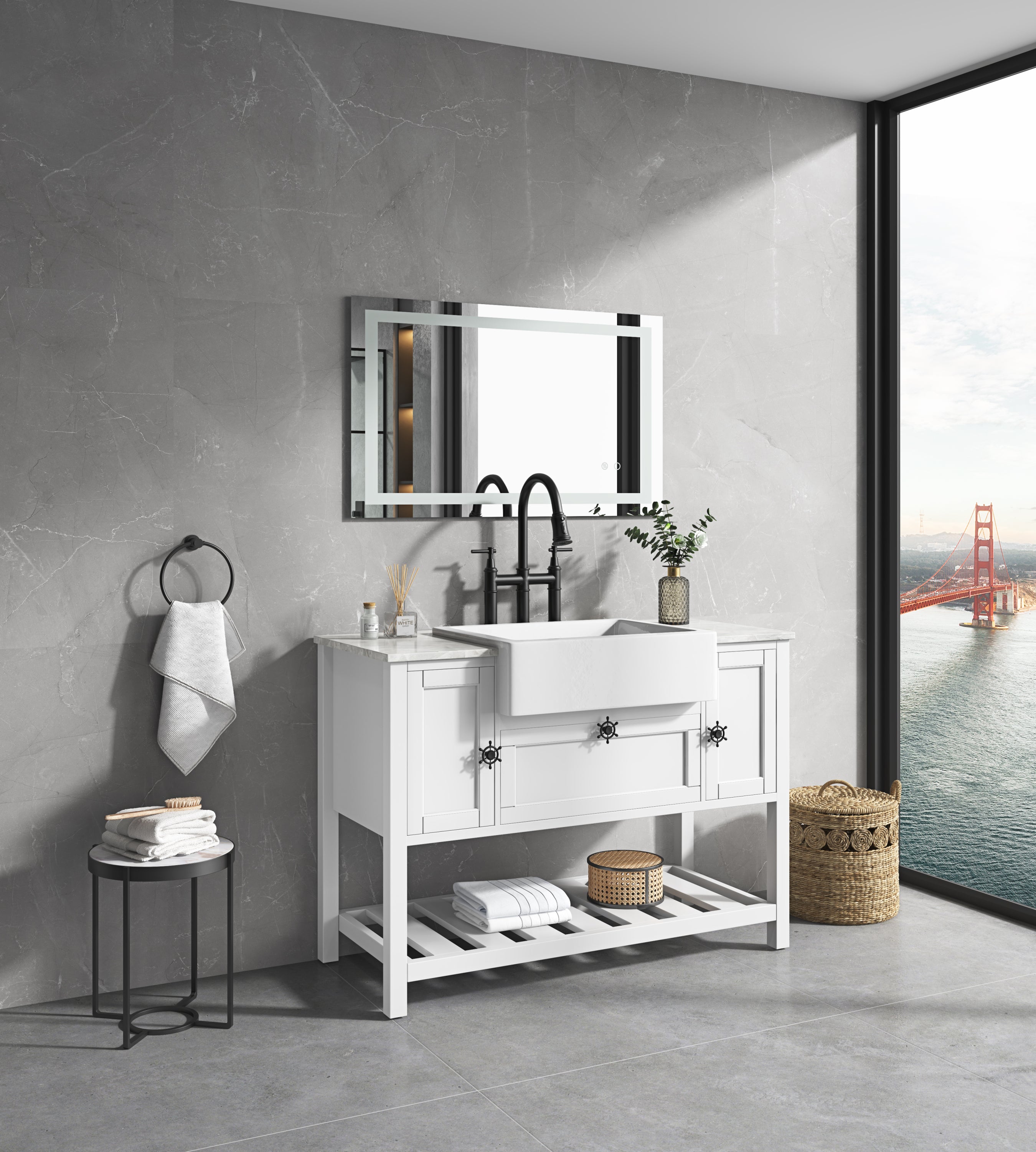 40*24 LED Lighted Bathroom Wall Mounted Mirror with High Lumen+Anti-Fog Separately Control+Dimmer Function