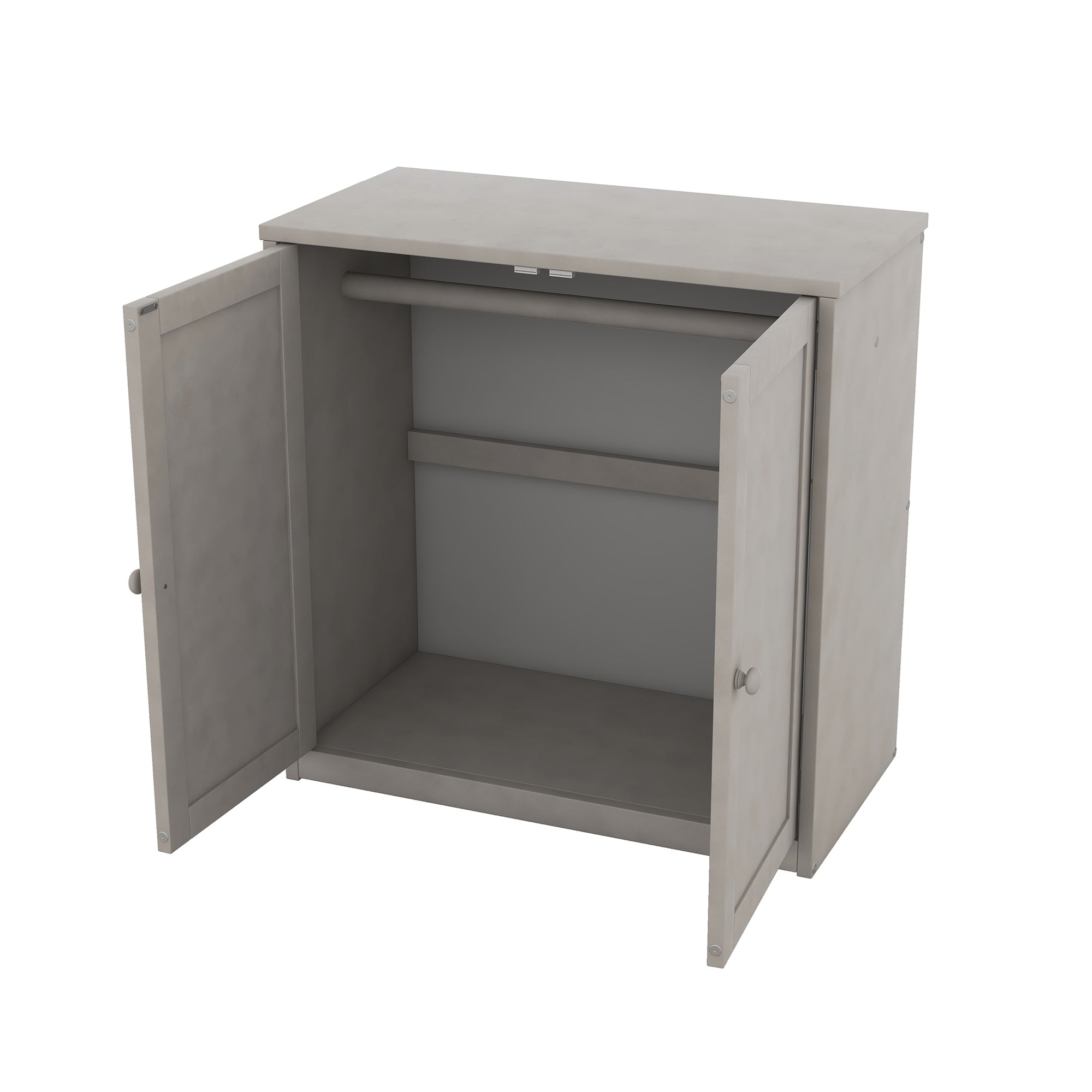 Twin Size House Bed with Wardrobe, Slide and Ladder, Wing-Shaped Fence, Pullable Desk with Storage, Worn Gray+White