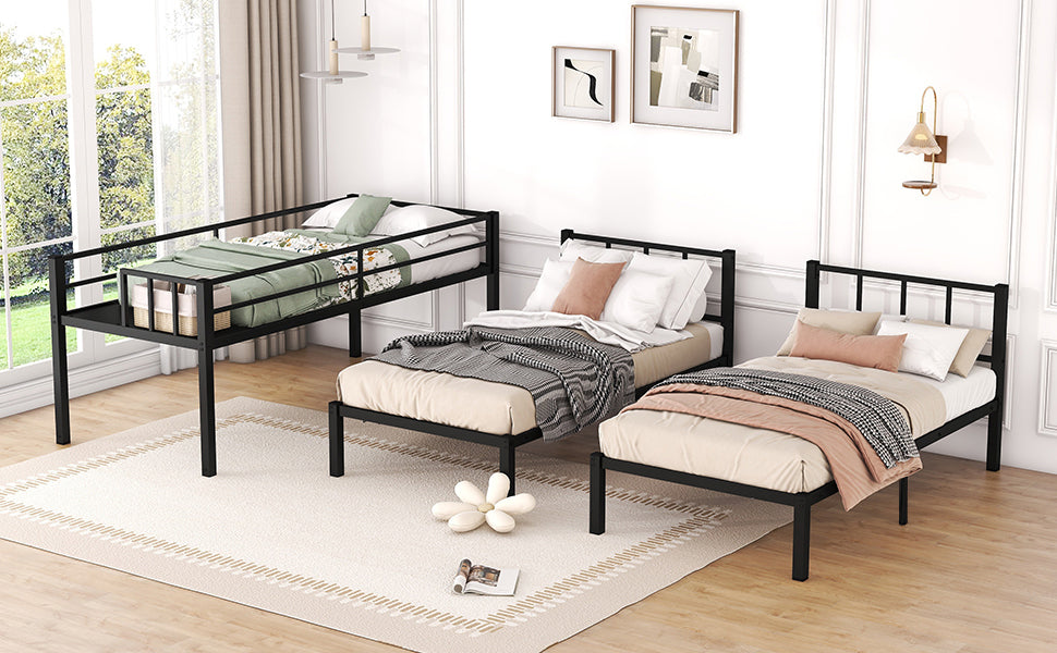 Twin over Twin & Twin Bunk Beds for 3, Twin XL over Twin & Twin Bunk Bed Metal Triple Bunk Bed, Black(Pre-sale date: October 31st)