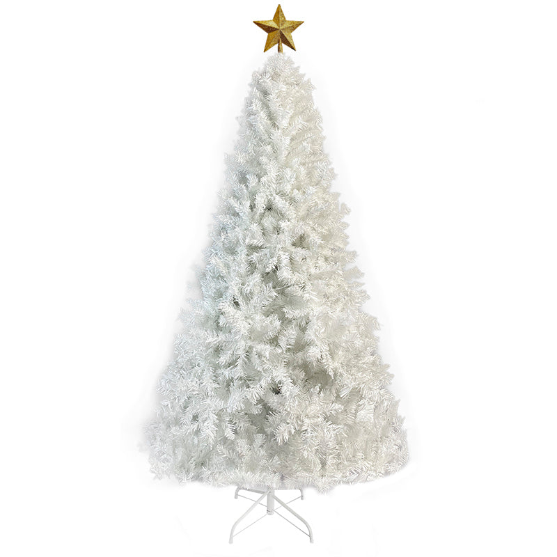 GO 7 FT White Christmas Tree with 500 LED Warm Lights, PVC branch, Artificial Holiday Christmas Pine Tree with Star Top