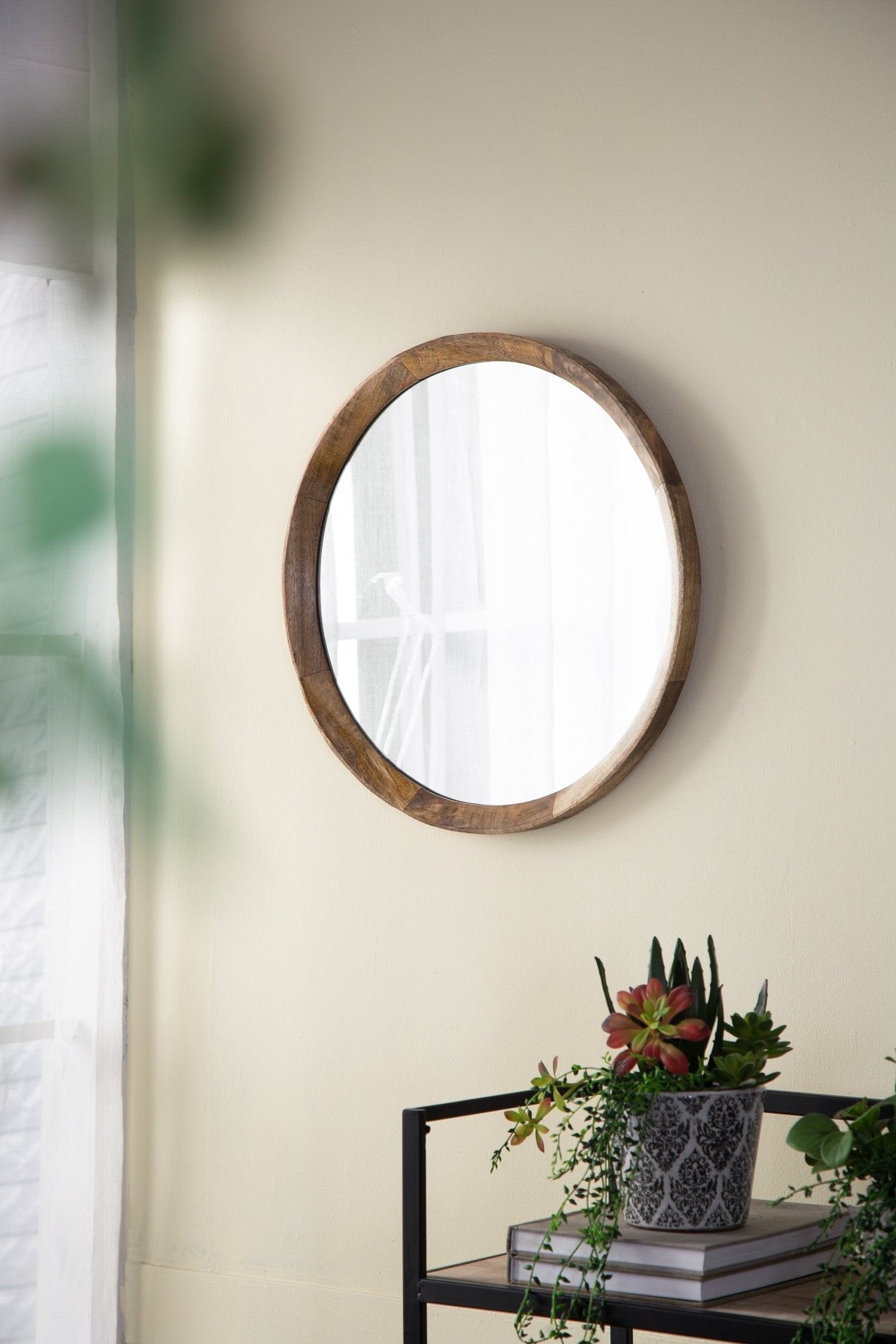 D20x1.5"Transitional Decor Style Mango Wood Wall Mirror Wall Decor with Frame of Solid Mango Wood for Bathroom,Entryway Console Lean Against Wall