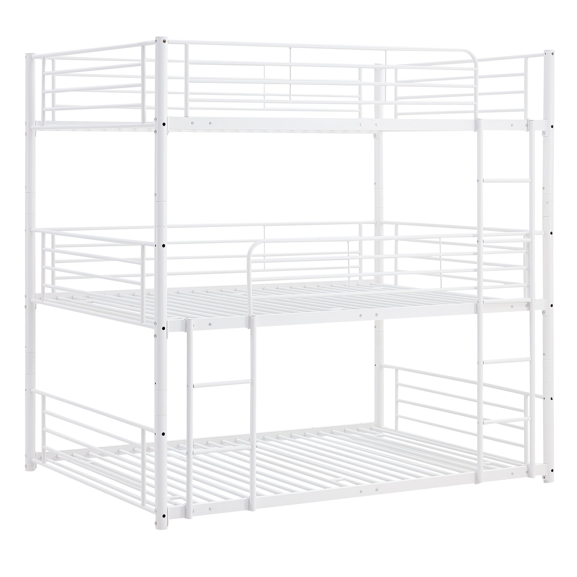 Full-Full-Full Metal Triple Bed with Built-in Ladder, Divided into Three Separate Beds,White(OLD SKU:LP000297AAK)