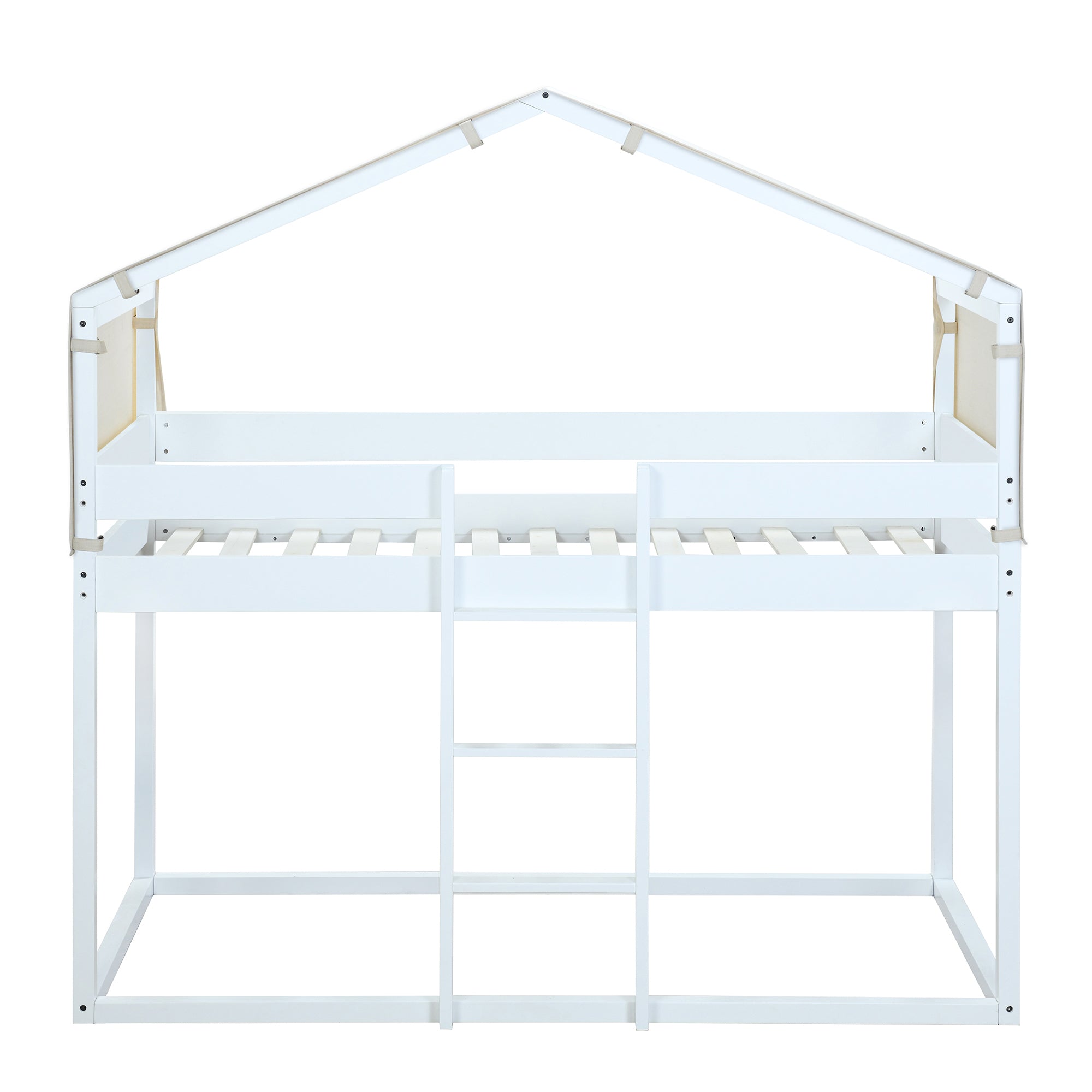 Twin Over Twin Bunk Bed Wood Bed with Tent, White