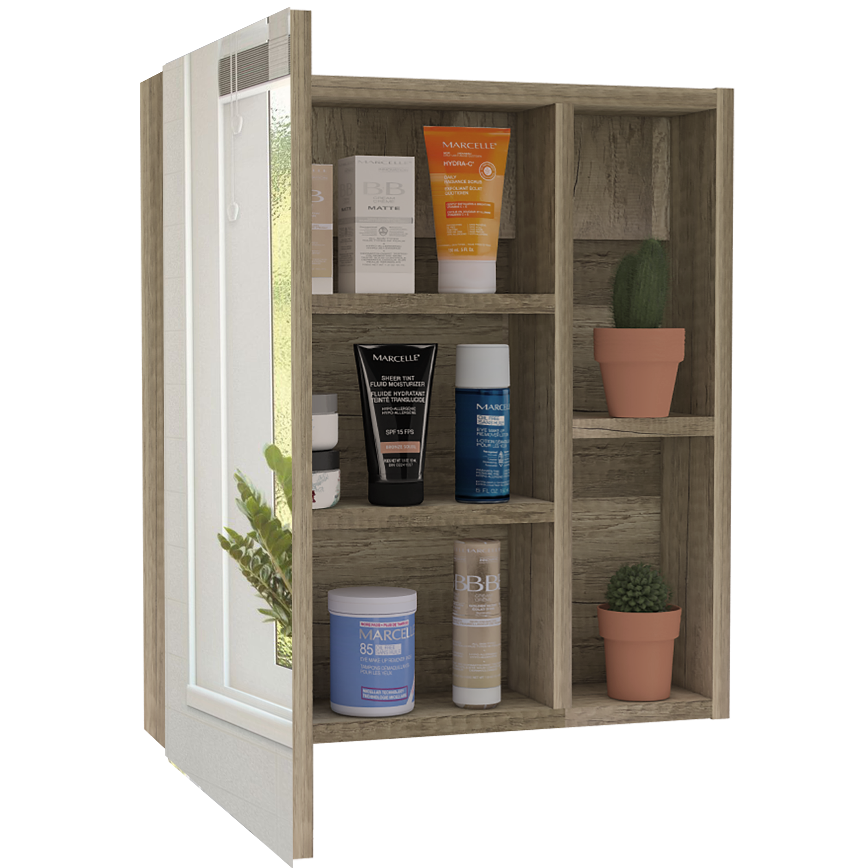 Medicine Cabinet Mirror Clifton, Five Internal Shelves, Pine Finish