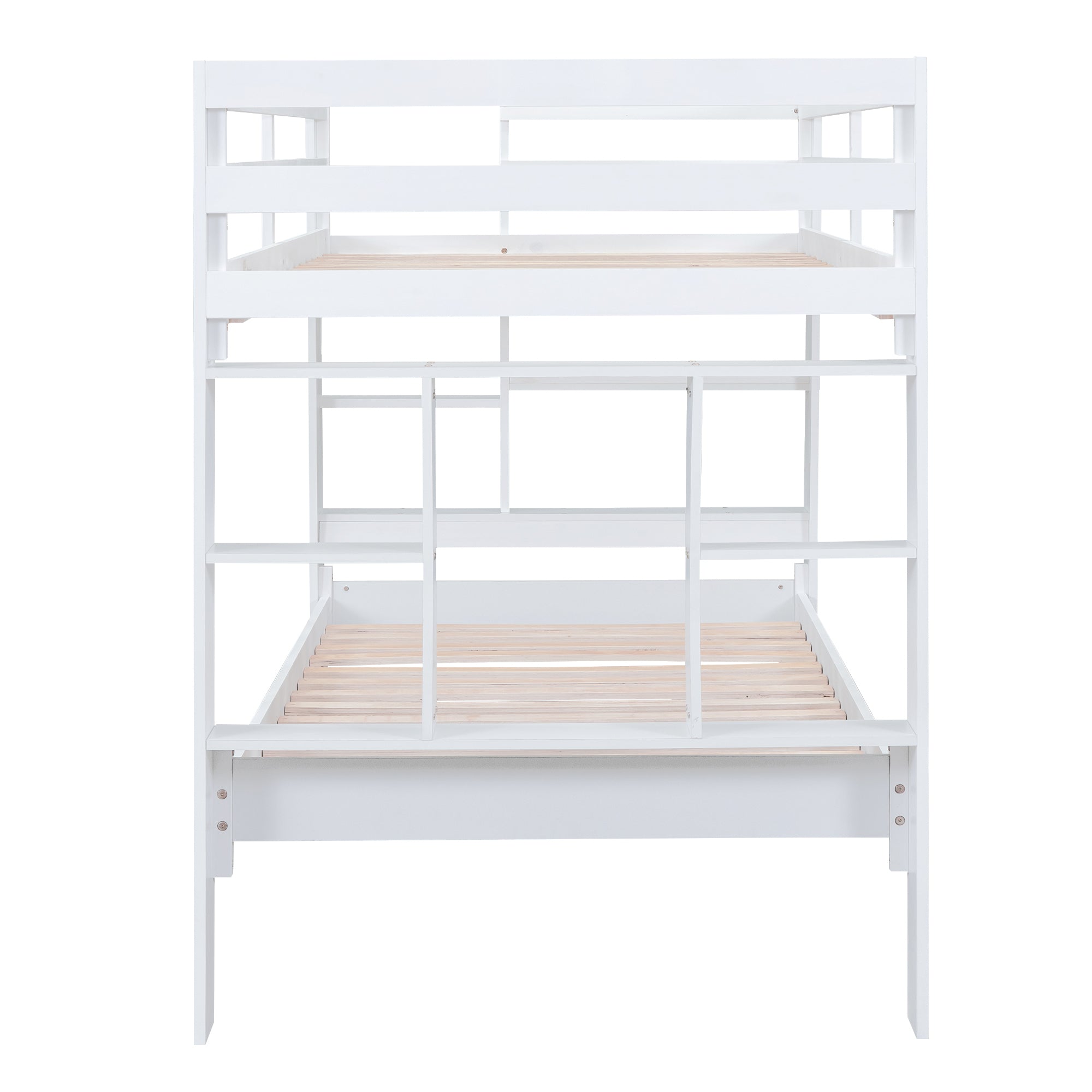 Twin over Twin Bunk Bed with Shelves and Built-in Ladder, White