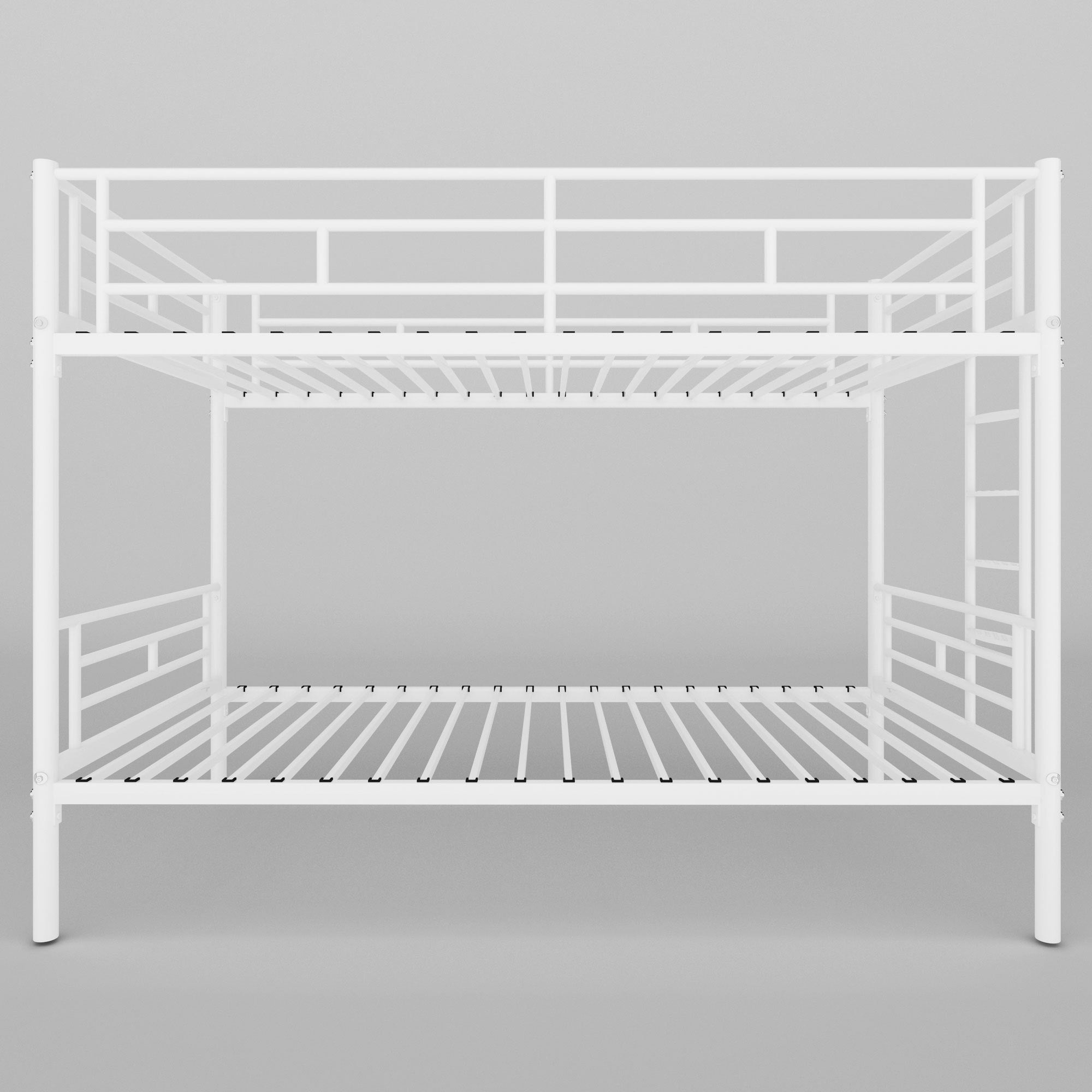 White Twin over Twin Metal Bunk Bed with Removable Ladder, Comfortable Rungs, Easy to assemble