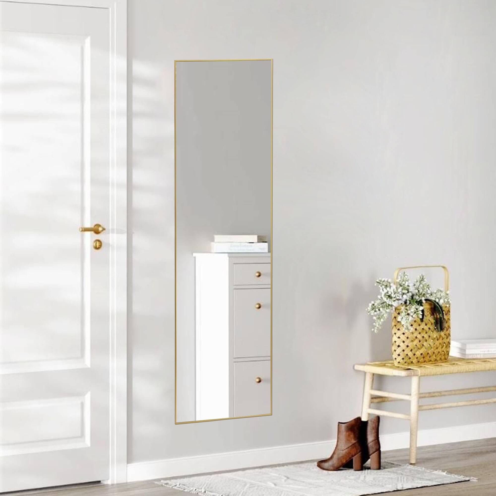 Floor Standing Mirror, Wall Mirror with Stand Aluminum Alloy Thin Frame,30''*71'',Gold-rect