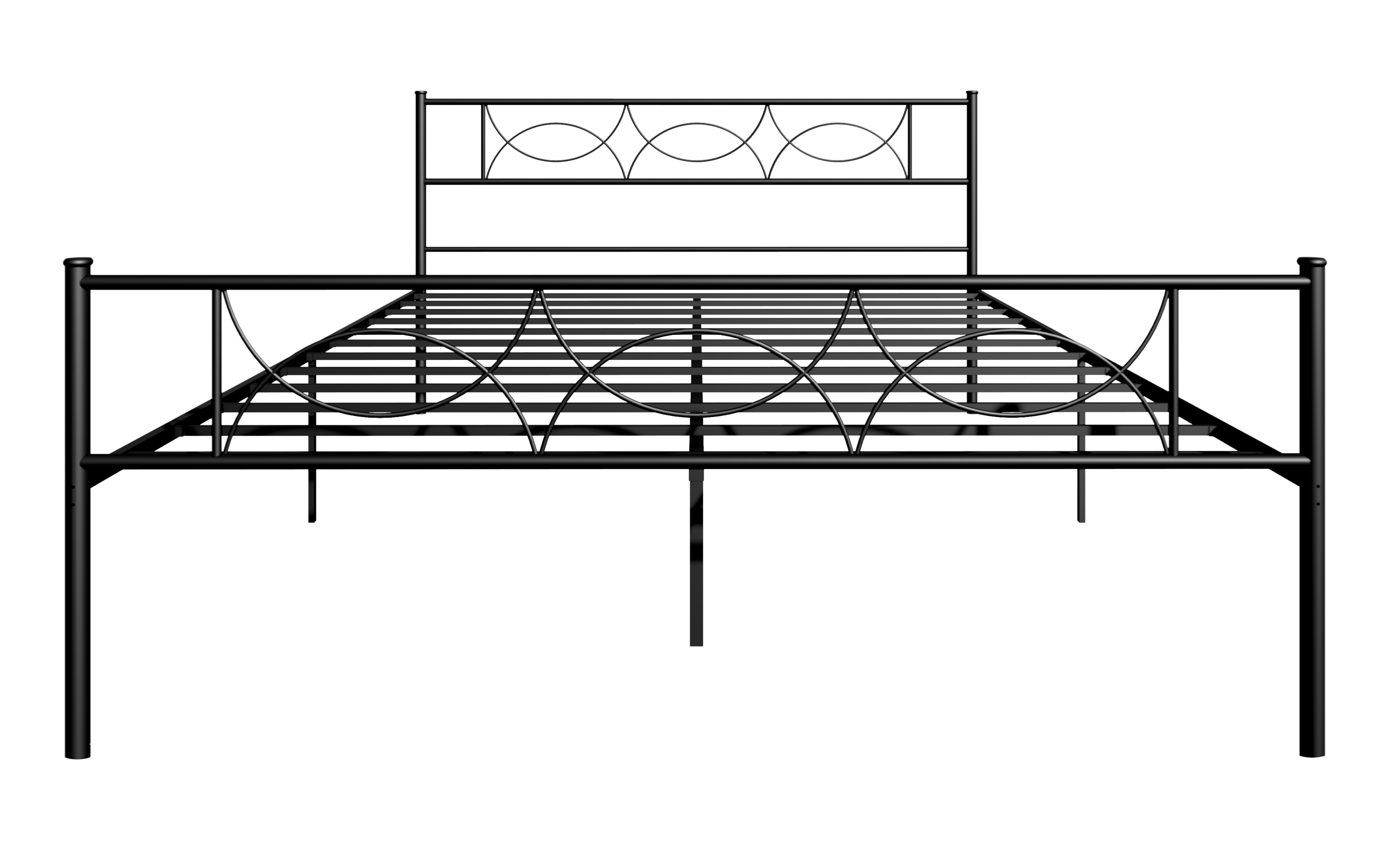 Full Size Bed Frame with Headboard No Box Spring Needed, Black