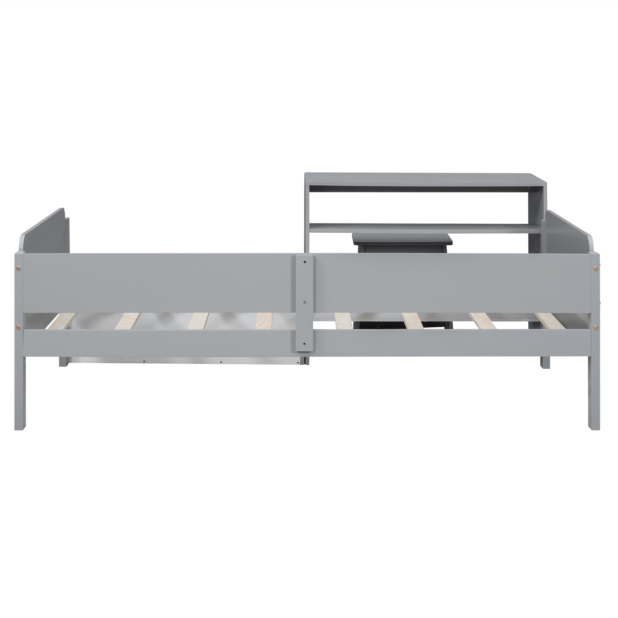 Wood Twin Size Platform Bed with 2 Drawers and 1 Chair&Desk Set, Gray+White(Expected Arrival Time: 11.22)