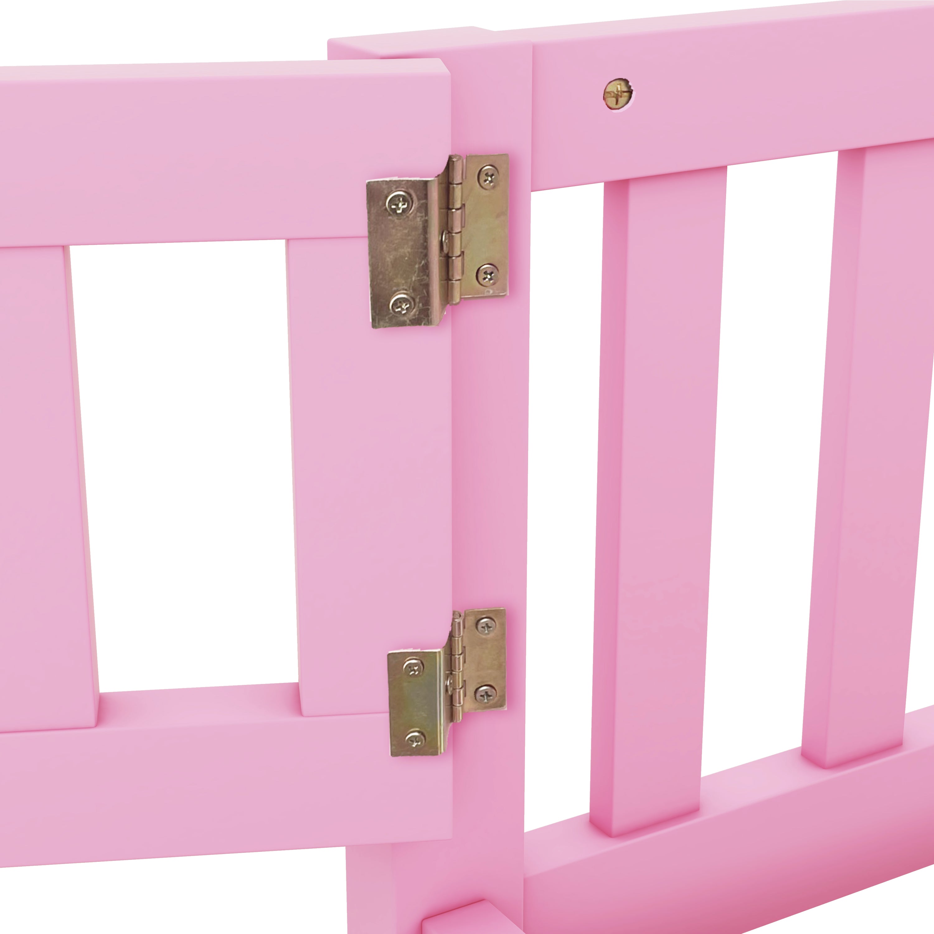 Full Size Bed Floor Bed with Safety Guardrails and Door for Kids, Pink (Expect Arrival Date Nov.2nd)