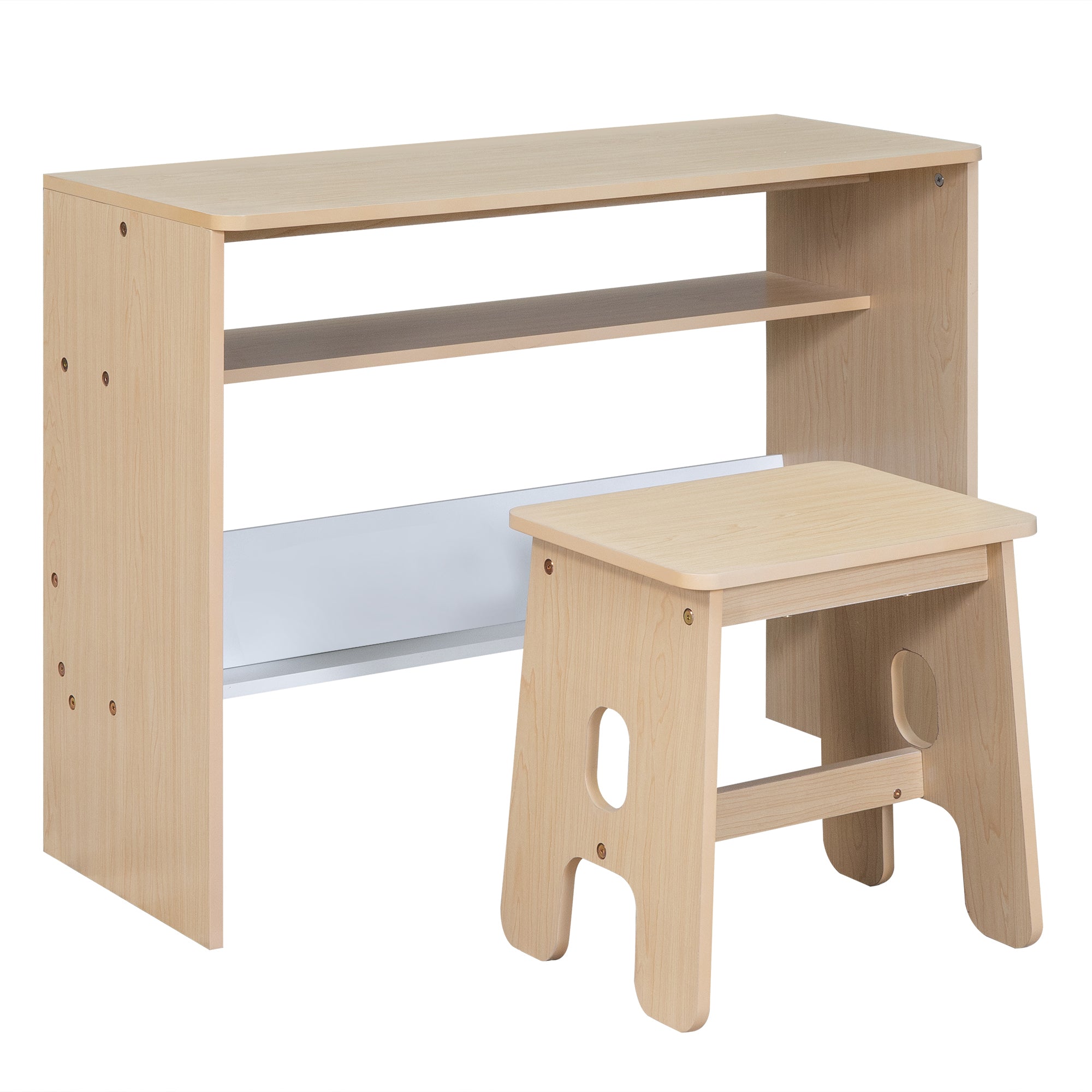 Wood Twin Size Platform Bed with 2 Drawers and 1 Chair&Desk Set, Natural+White(Expected Arrival Time: 11.22)