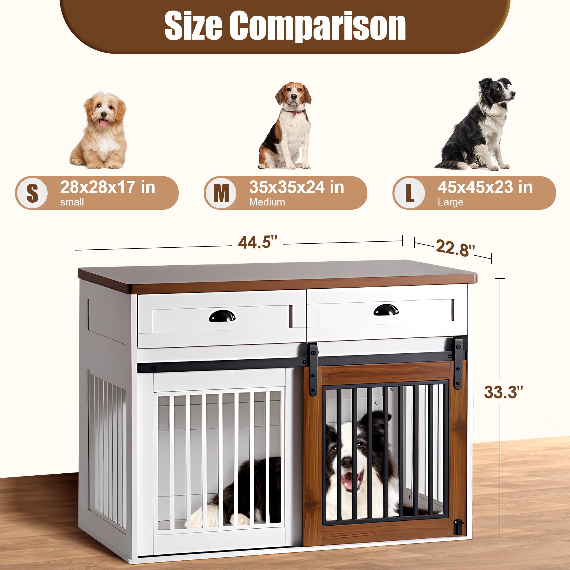 AHCEDARS Heavy Duty Dog Cage for Pets, Suitable for Medium Large Dogs, Cedar Furniture Style Cage, with Double Door Pet House Wooden Cage, Modern Dog House Furniture Room