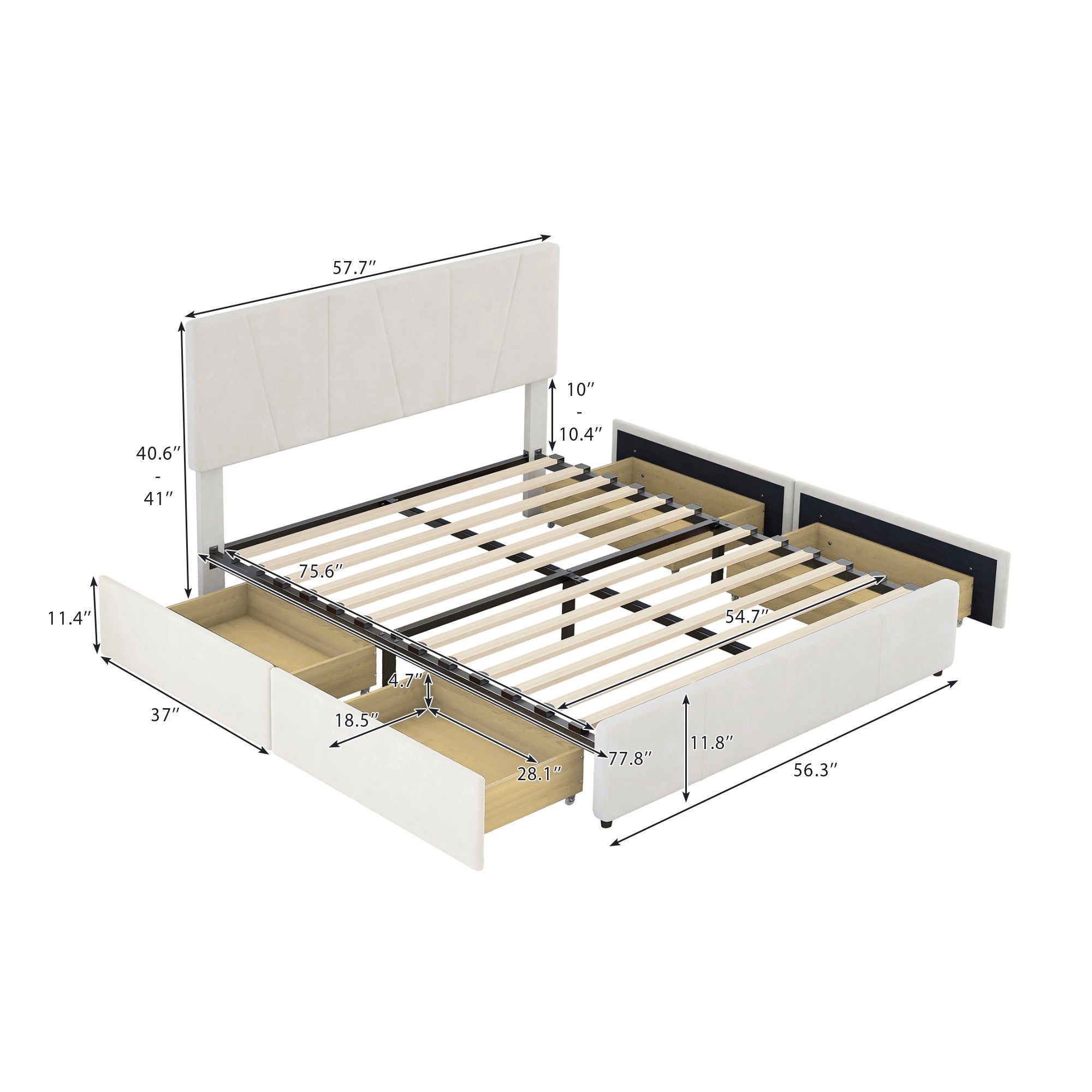 Full Size Upholstery Platform Bed with Four Drawers on Two Sides, Adjustable Headboard, Beige(Old SKU: WF291773AAA)