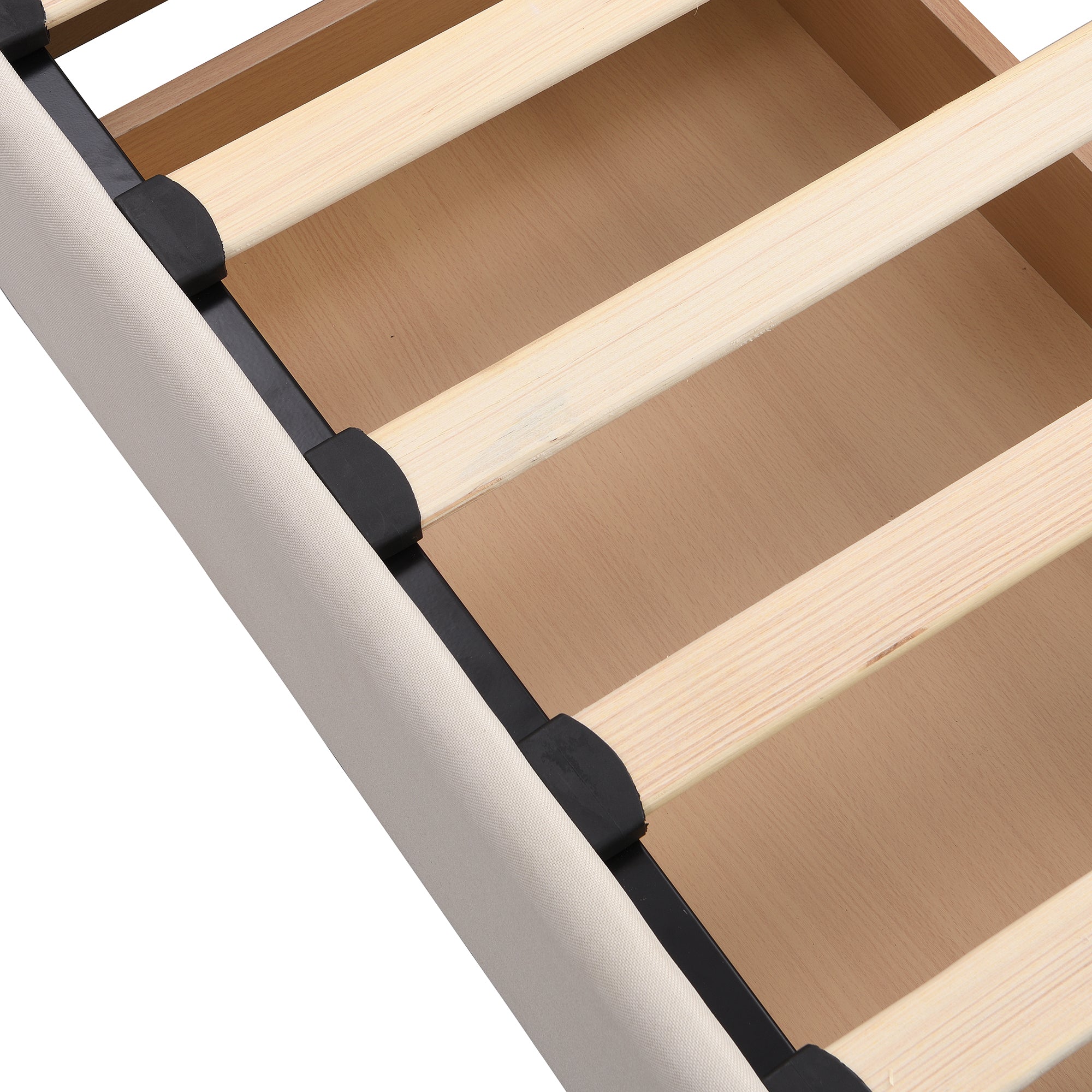 Full Size Upholstered Bed with LED Light and 4 Drawers, Modern Platform Bed with a set of Sockets and USB Ports, Linen Fabric, Beige