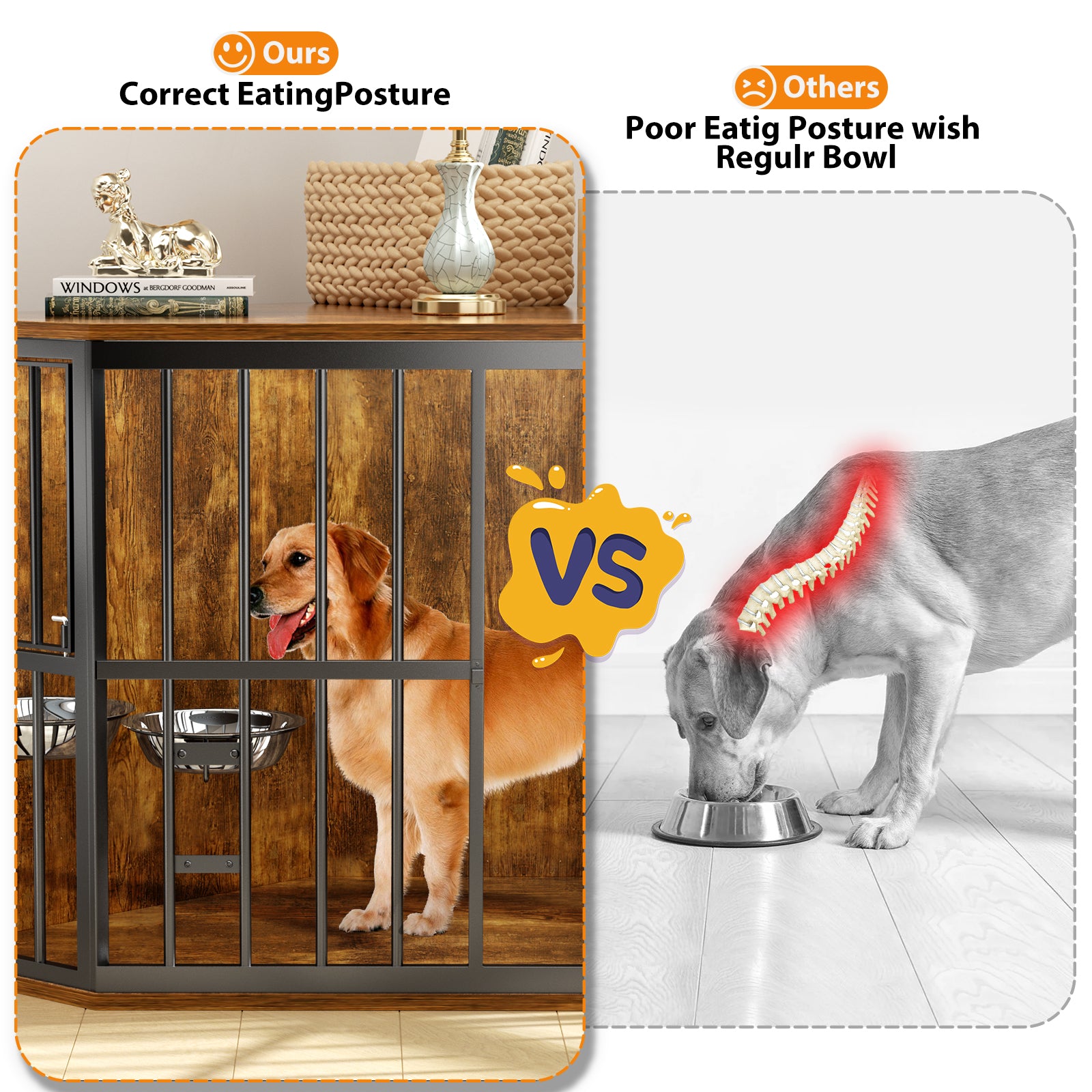 Furniture Dog Crate Corner, Dog Kennel Corner Wooden End Table with Bowl