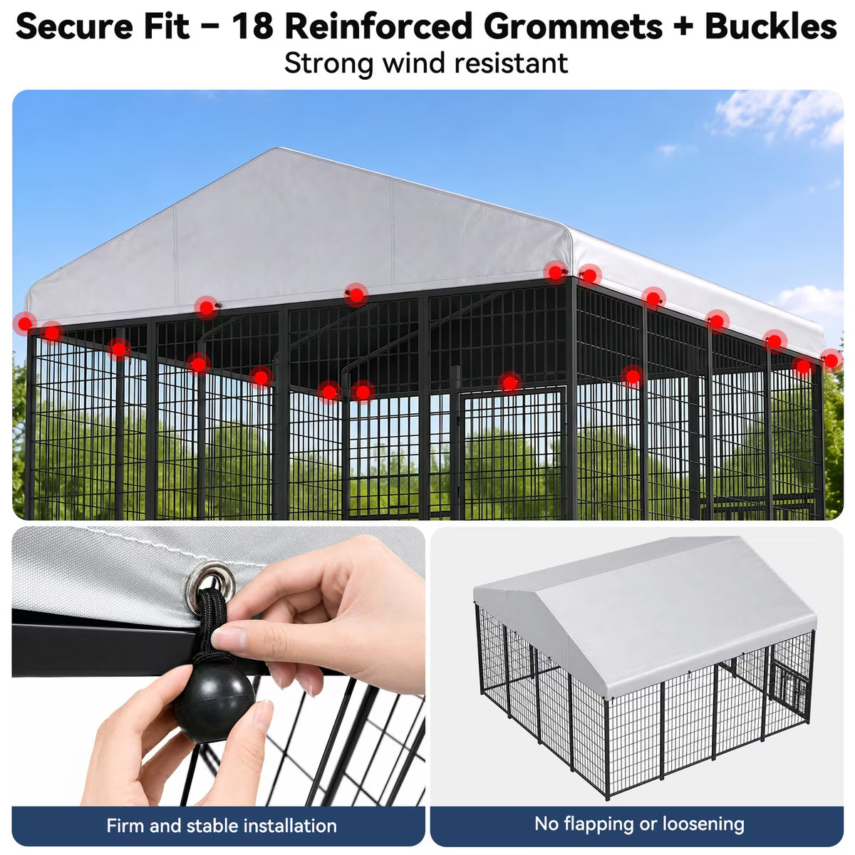 Outdoor Waterproof Canopy Replacement Roof Shade Cover Dog Kennel Accessory, Silver, 10 x 10 x 2.5-in