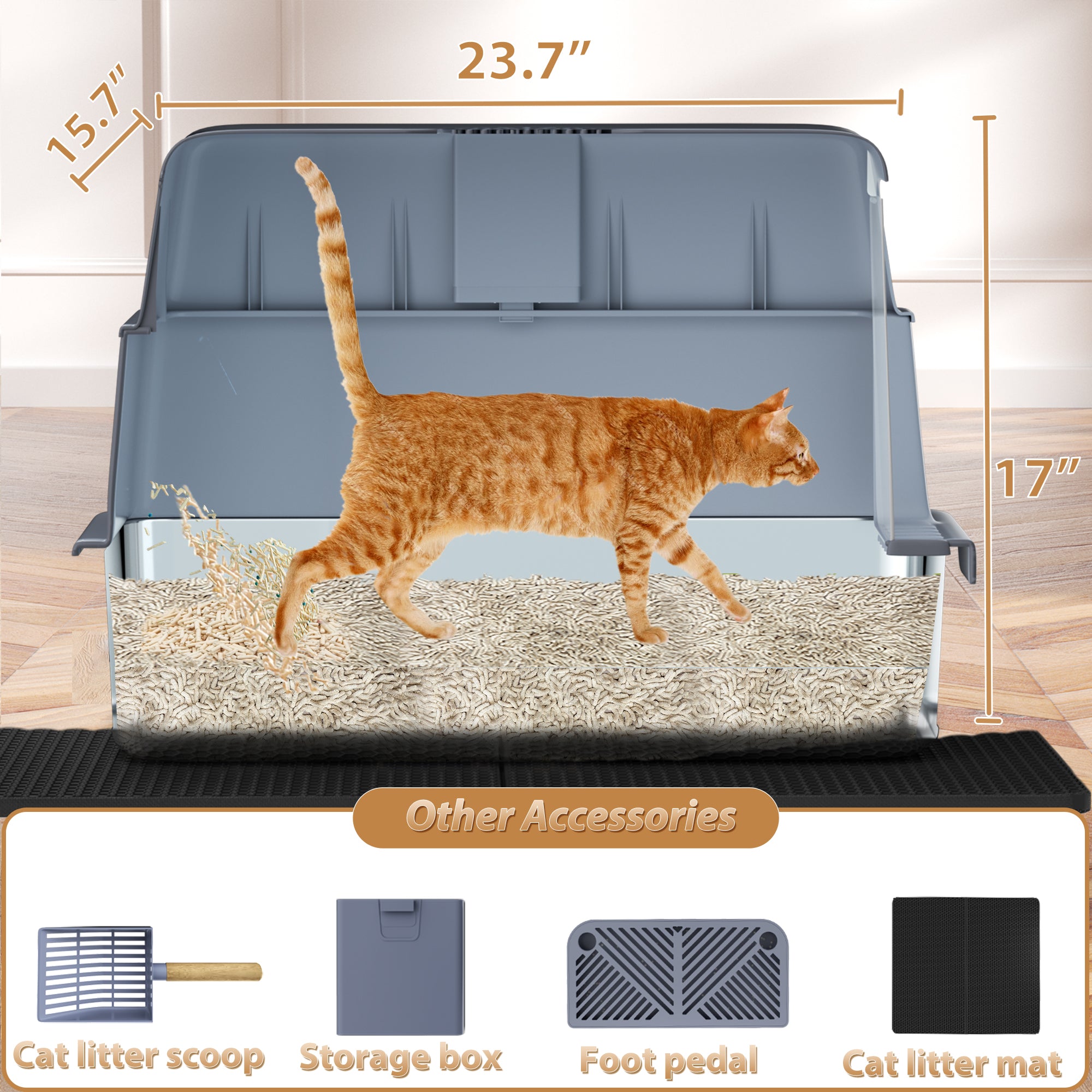 Extra Large 19.6 in. x 19.6 in. Stainless Steel Cat Litter Box with High Sided